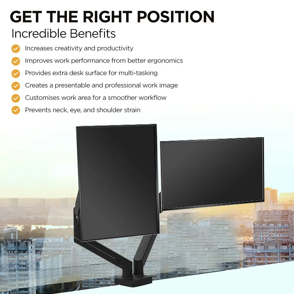 Viviendo Gas Spring Desk Stand and Monitor arm in Single or Dual Steel Monitor Mounts