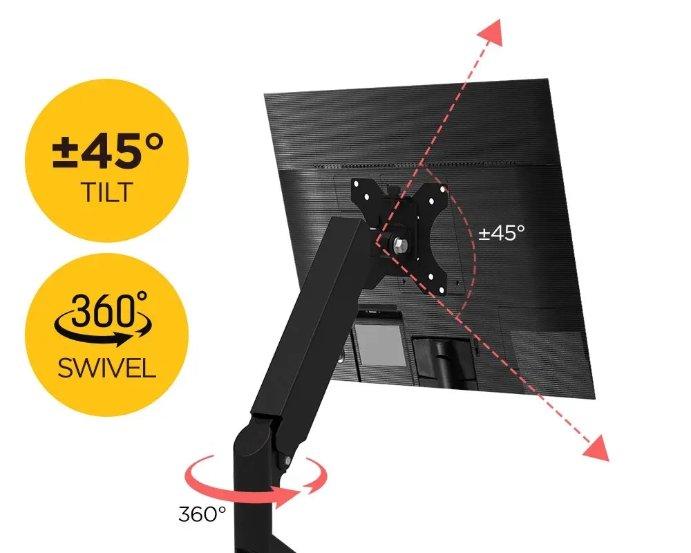 Viviendo Gas Spring Desk Stand and Monitor arm in Single or Dual Steel Monitor Mounts