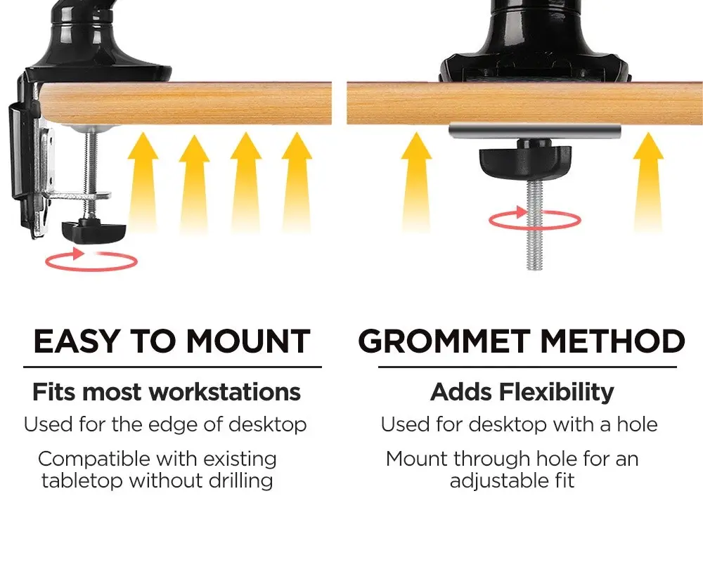 Viviendo Gas Spring Desk Stand and Monitor arm in Single or Dual Steel Monitor Mounts