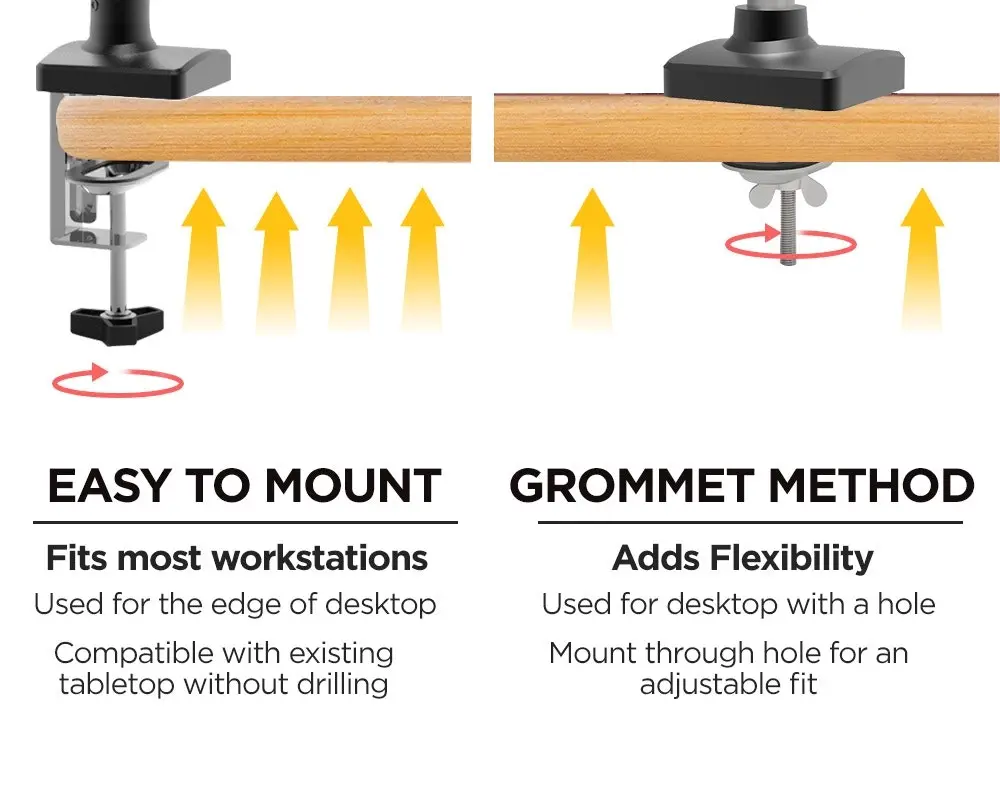 Viviendo Gas Spring Desk Stand and Monitor arm in Single or Dual Steel Monitor Mounts