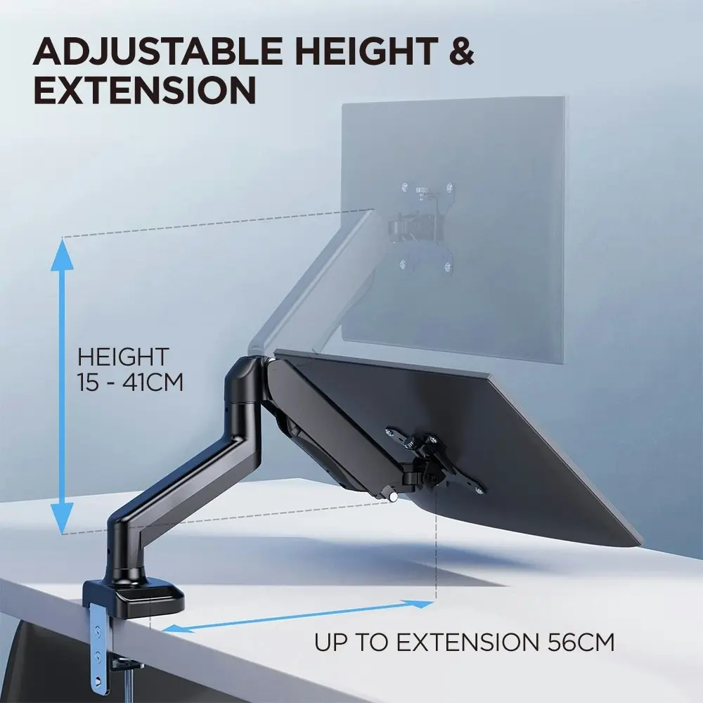 Viviendo Gas Spring Desk Stand and Monitor arm in Single or Dual Steel Monitor Mounts