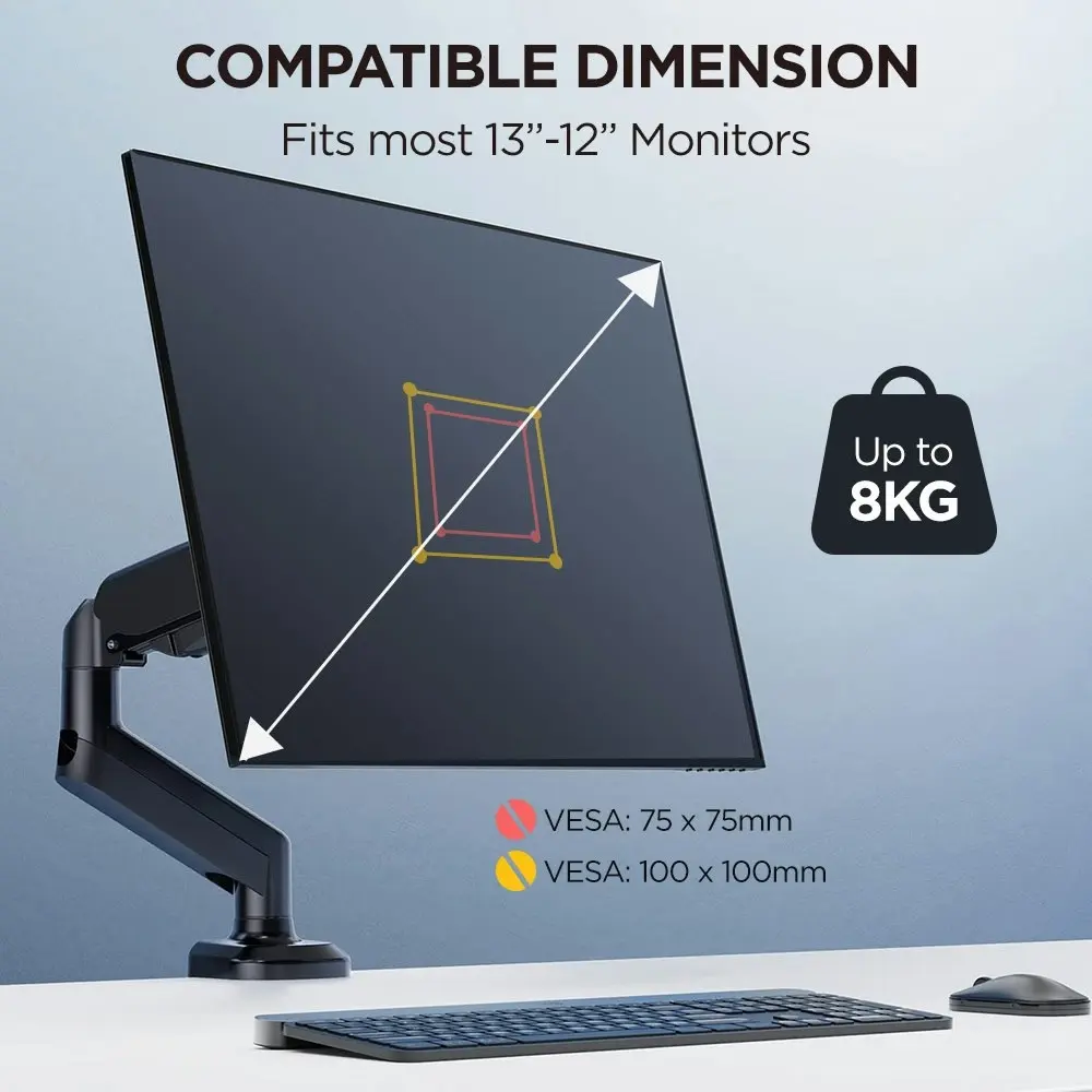 Viviendo Gas Spring Desk Stand and Monitor arm in Single or Dual Steel Monitor Mounts