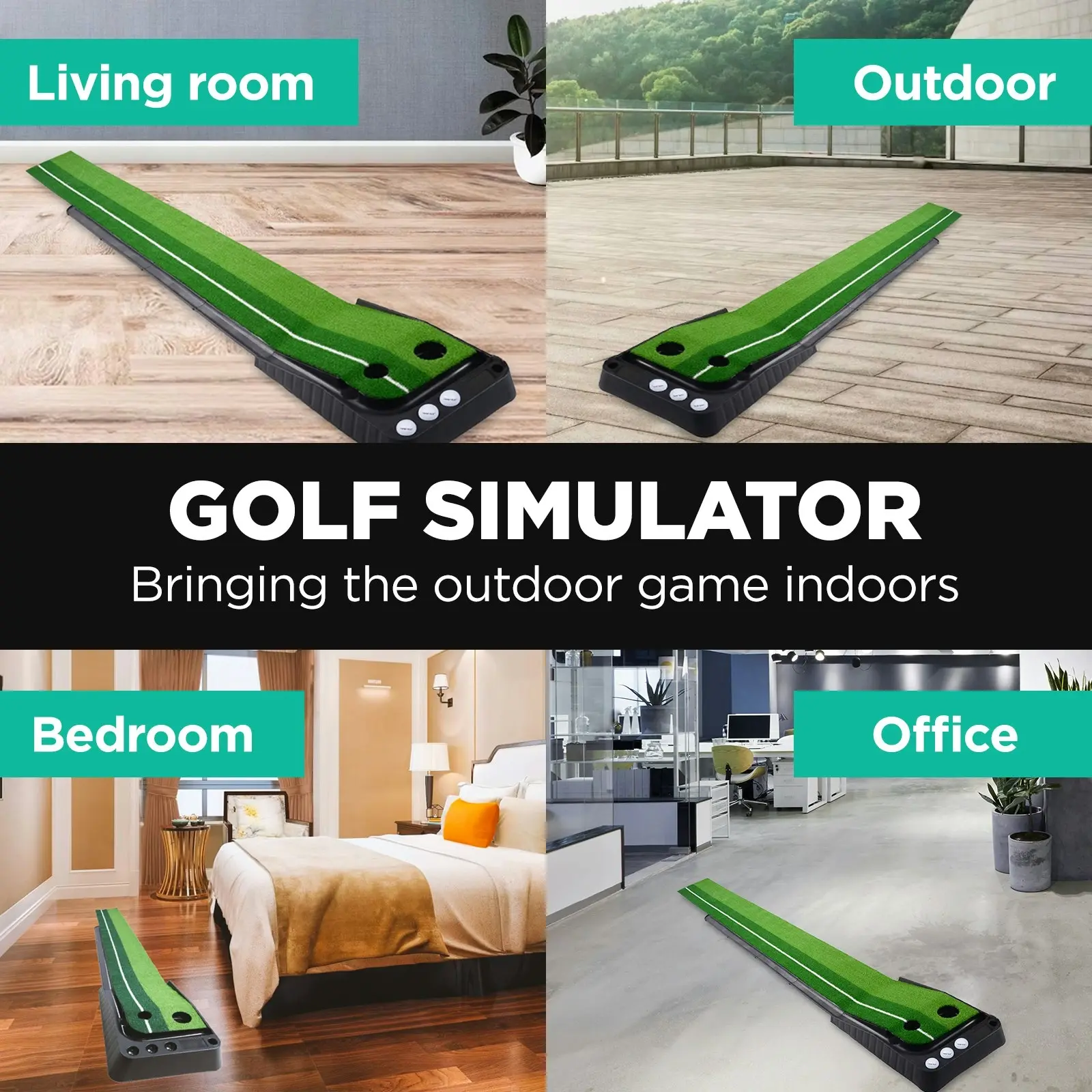 MaxU 3M Golf Putting Mat Practice Putter Indoor Outdoor Training Exerciser - Green