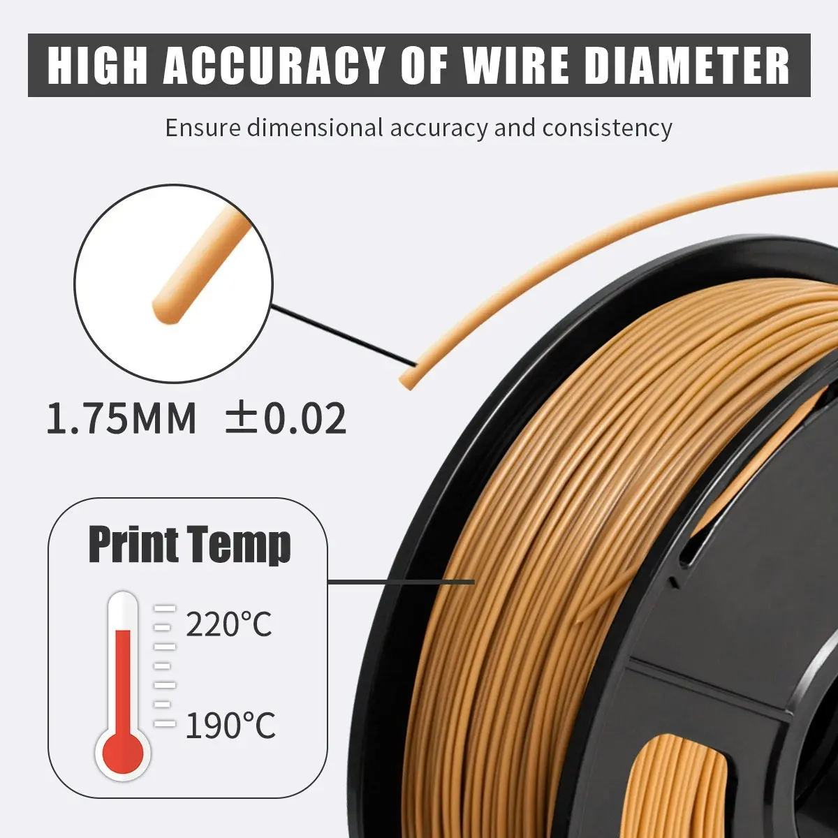 PLA+ 3d Printer Filament - 1kg 1.75mm - Coffee