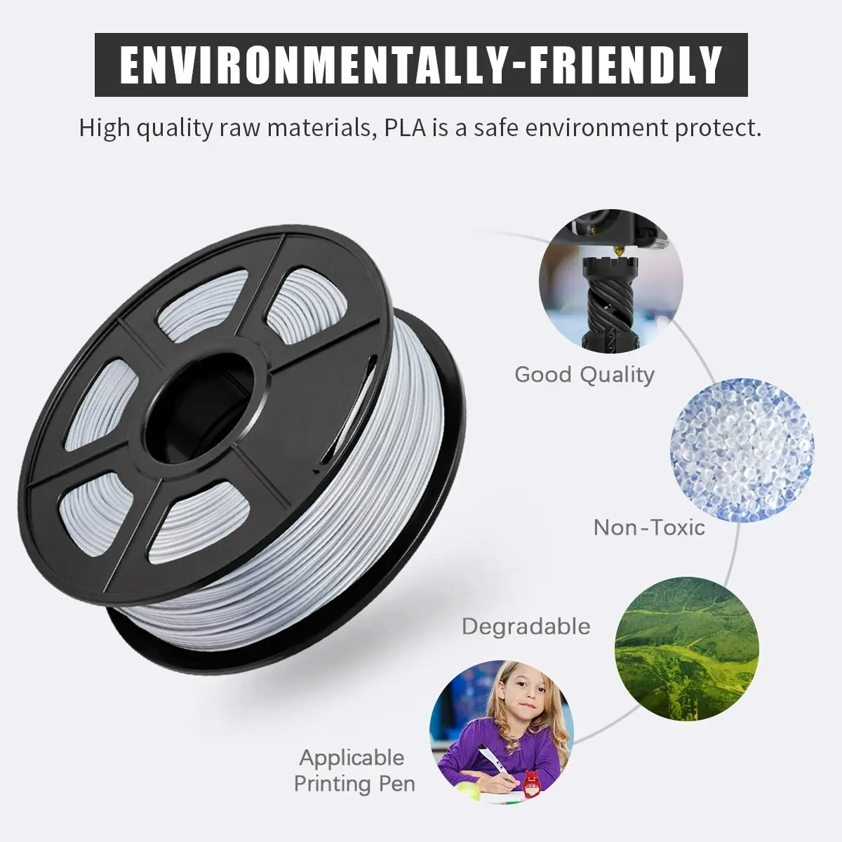 PLA 3d Printer Filament - 1kg 1.75mm - Silver