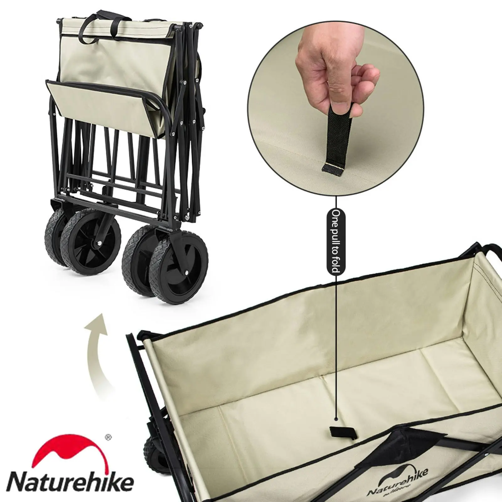 NatureHike Outdoor 90L Folding Wagon Camping Hiking Cart Garden Patio Cart - Khaki