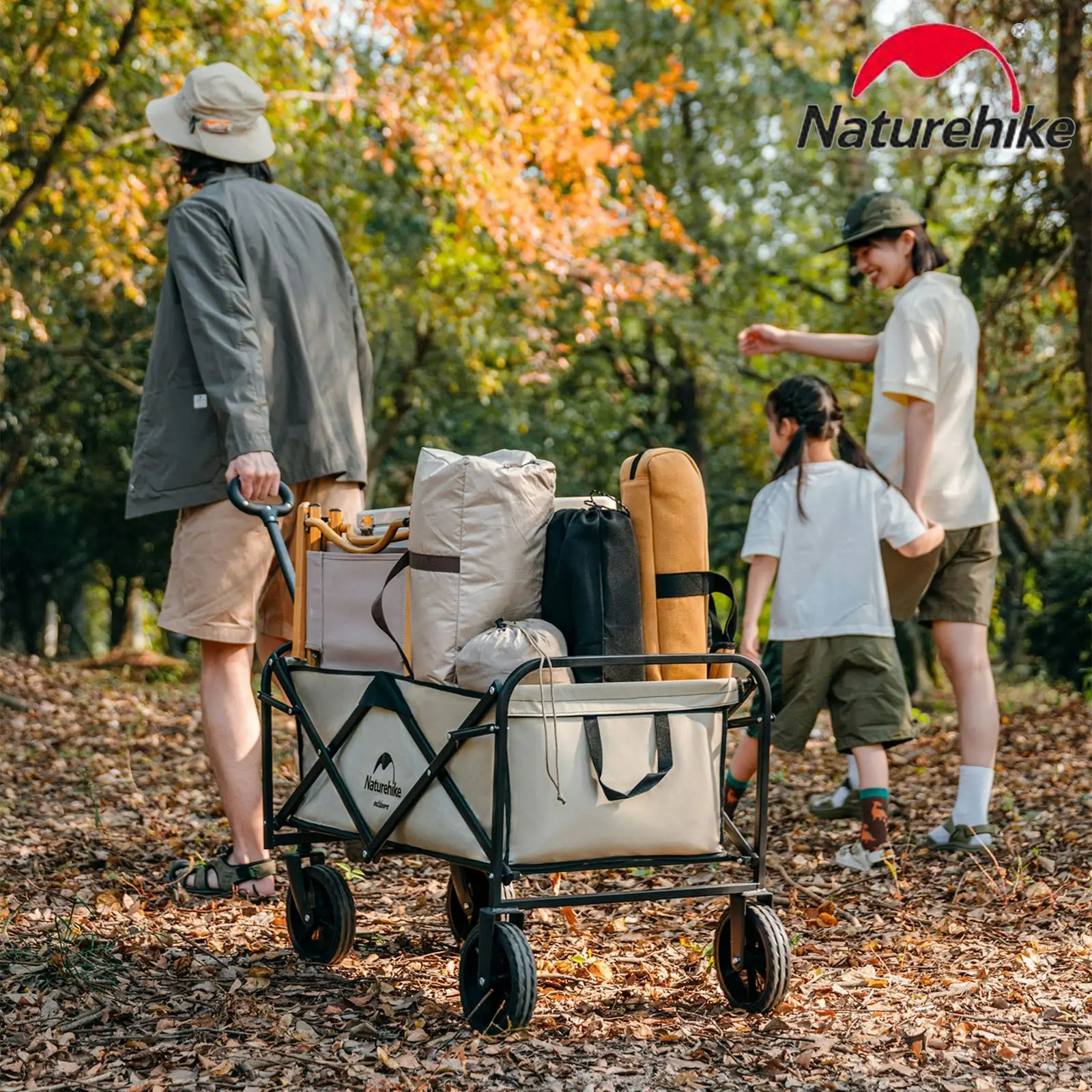 NatureHike Outdoor 90L Folding Wagon Camping Hiking Cart Garden Patio Cart - Khaki