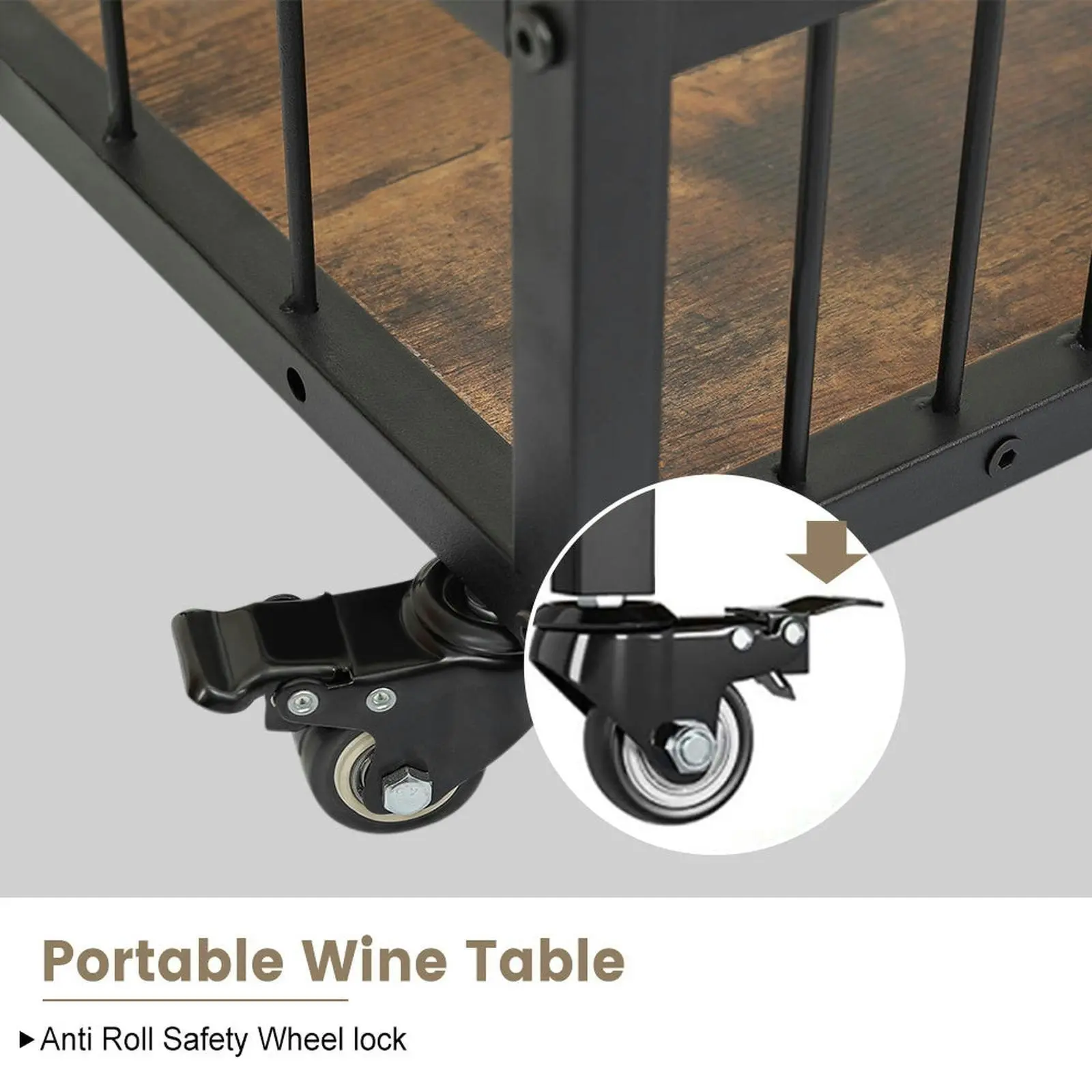 Viviendo Bar Cart & Rolling Drinks Trolley with Wine Rack, lockable wheels, Storage and Wine Glass Holders