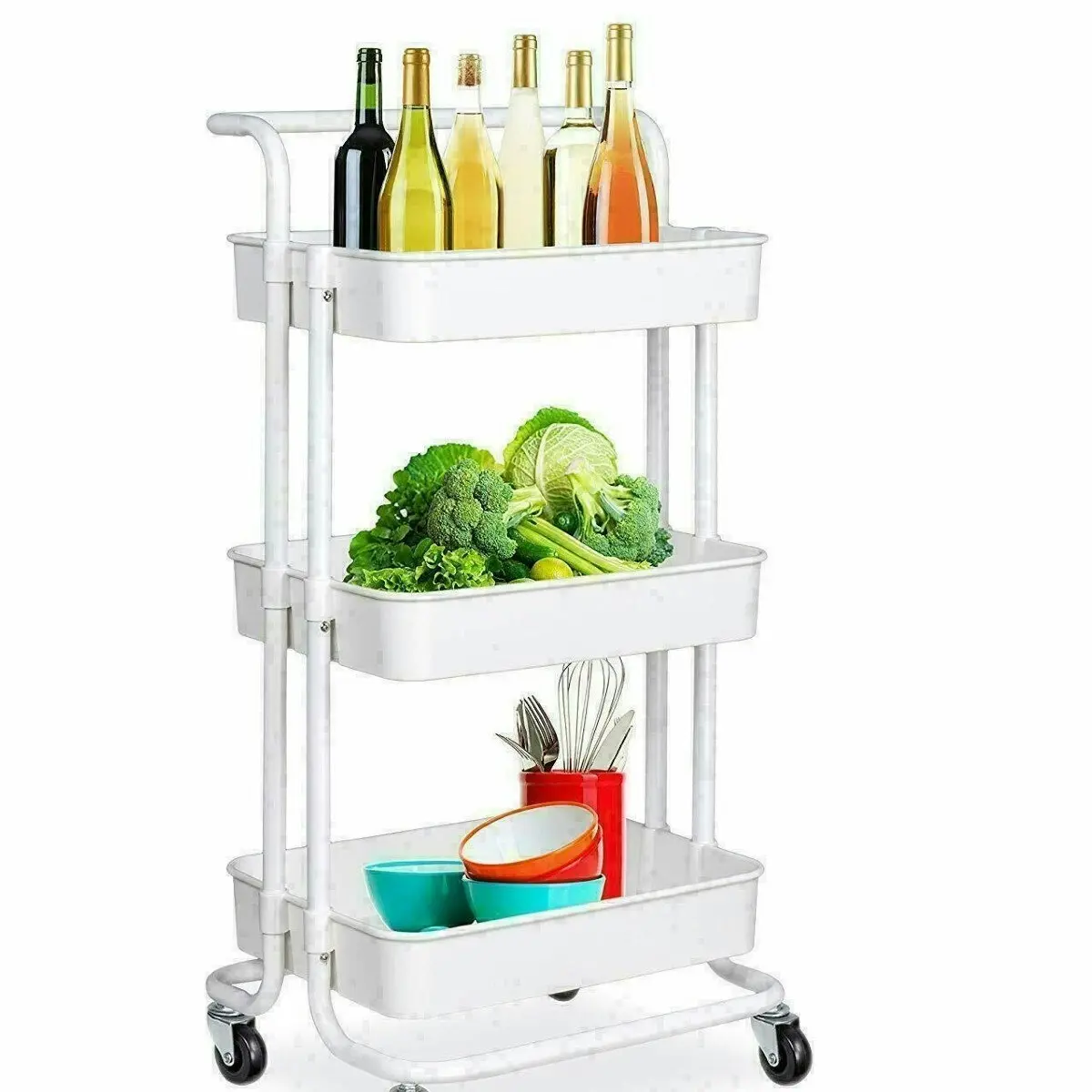 Viviendo Multi Tier Kitchen Trolley Storage Cart Carbon Steel Kitchen Shelf Organiser