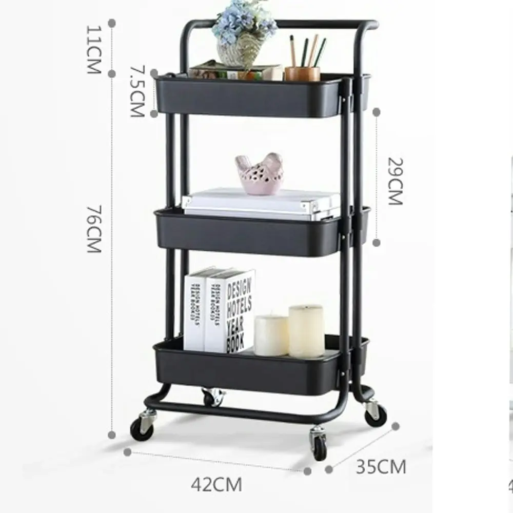 Viviendo Multi Tier Kitchen Trolley Storage Cart Carbon Steel Kitchen Shelf Organiser