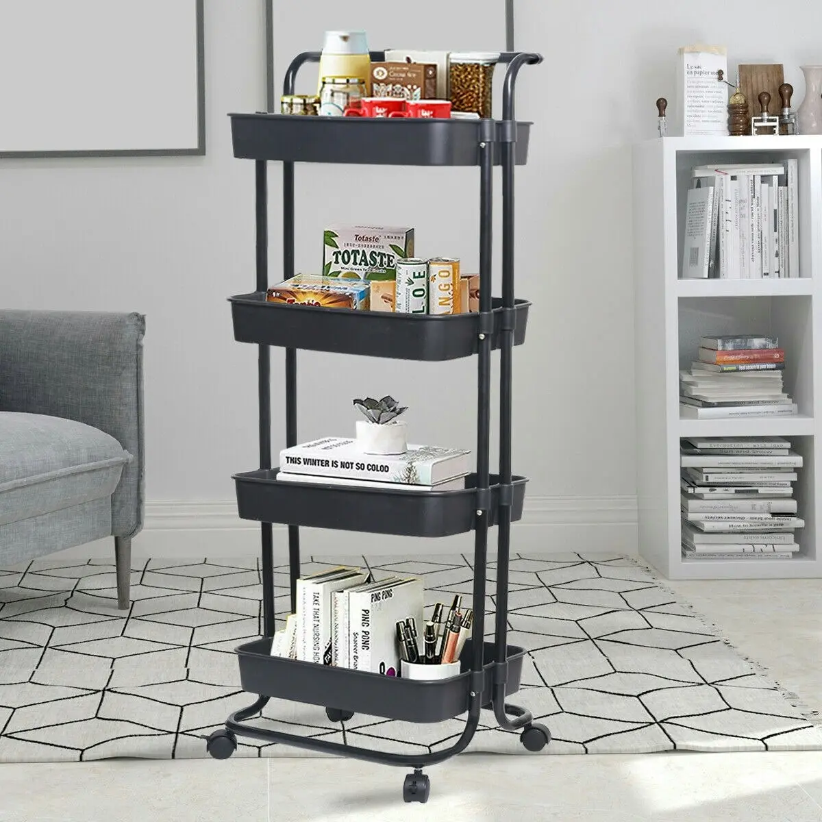 Viviendo Multi Tier Kitchen Trolley Storage Cart Carbon Steel Kitchen Shelf Organiser