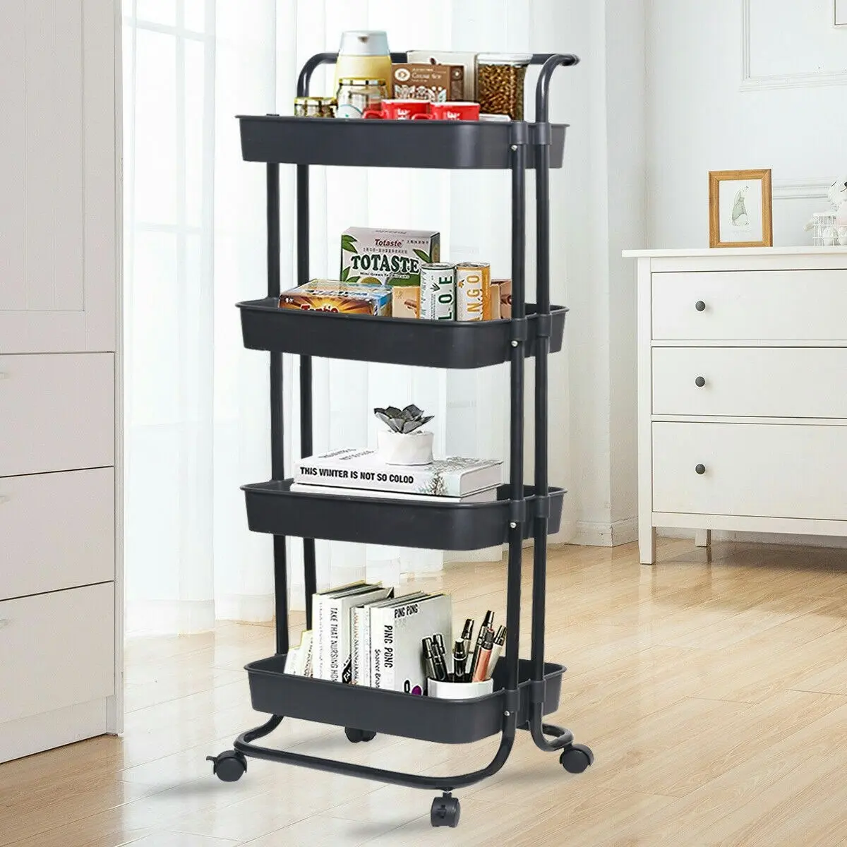 Viviendo Multi Tier Kitchen Trolley Storage Cart Carbon Steel Kitchen Shelf Organiser