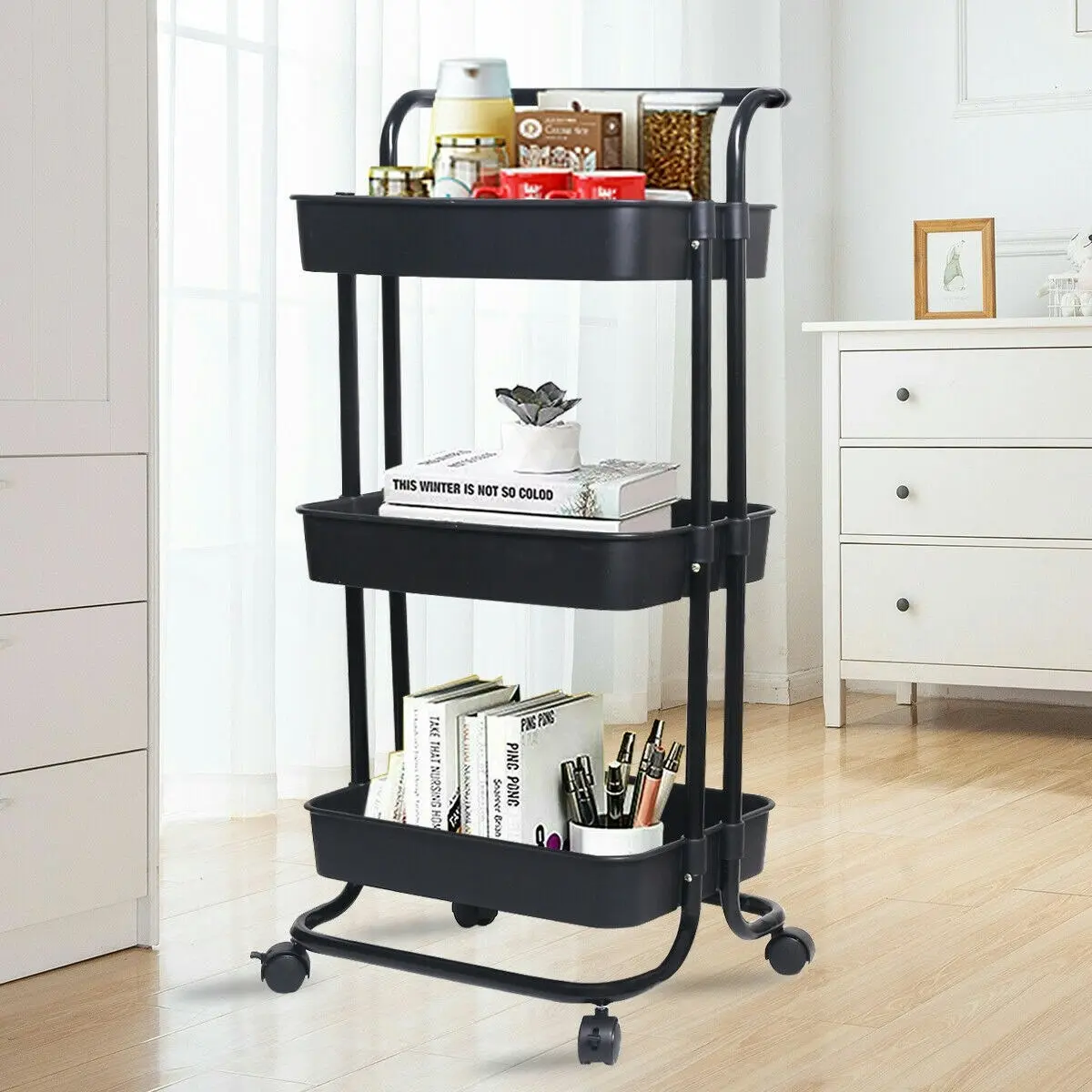 Viviendo Multi Tier Kitchen Trolley Storage Cart Carbon Steel Kitchen Shelf Organiser