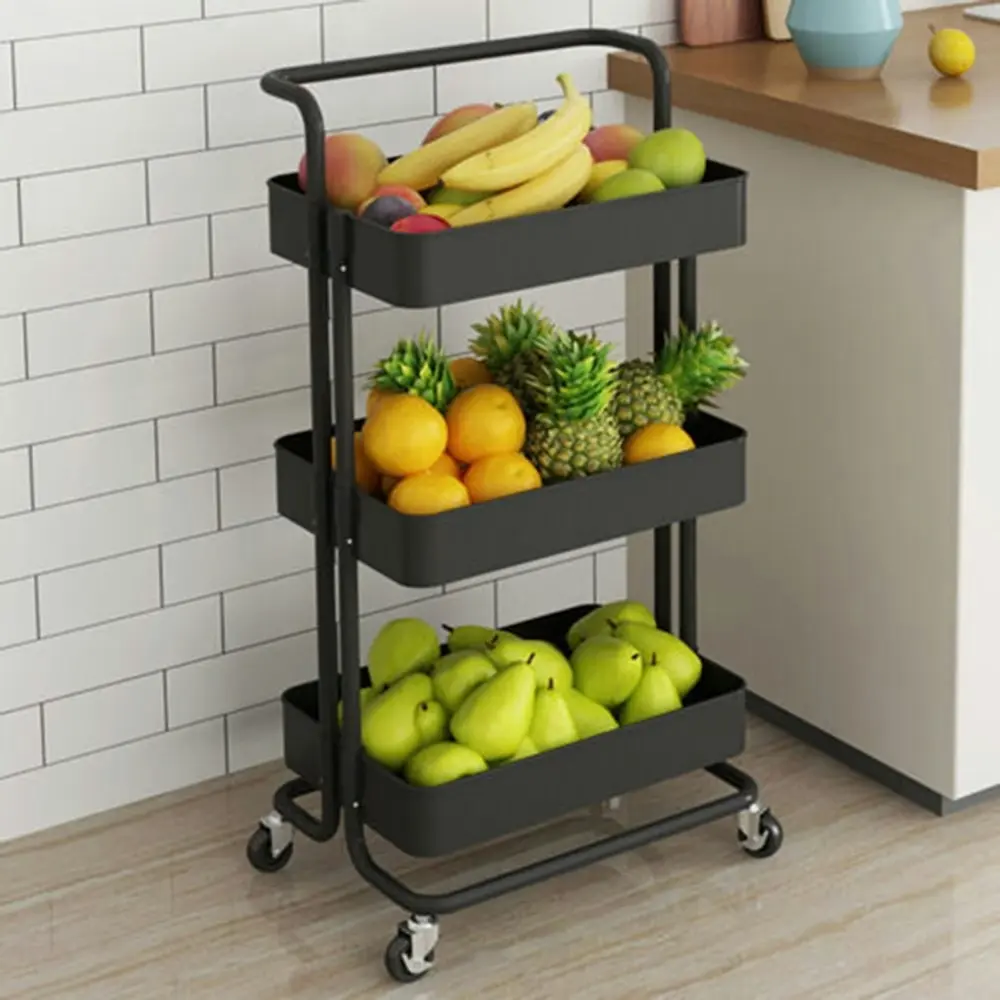 Viviendo Multi Tier Kitchen Trolley Storage Cart Carbon Steel Kitchen Shelf Organiser