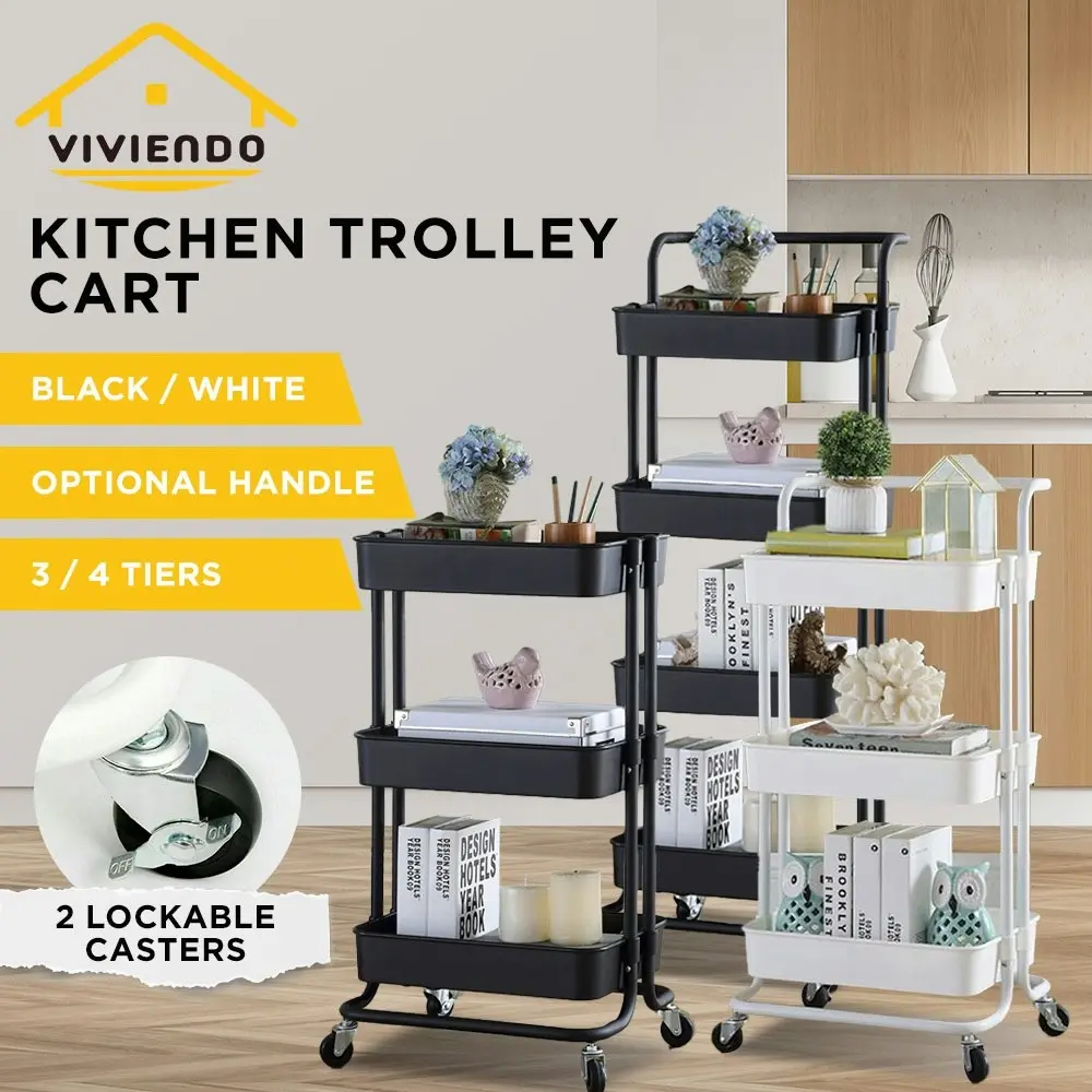 Viviendo Multi Tier Kitchen Trolley Storage Cart Carbon Steel Kitchen Shelf Organiser