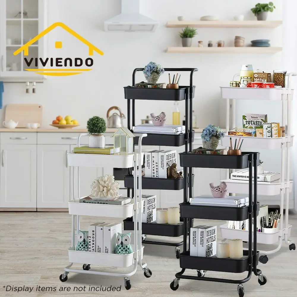 Viviendo Multi Tier Kitchen Trolley Storage Cart Carbon Steel Kitchen Shelf Organiser