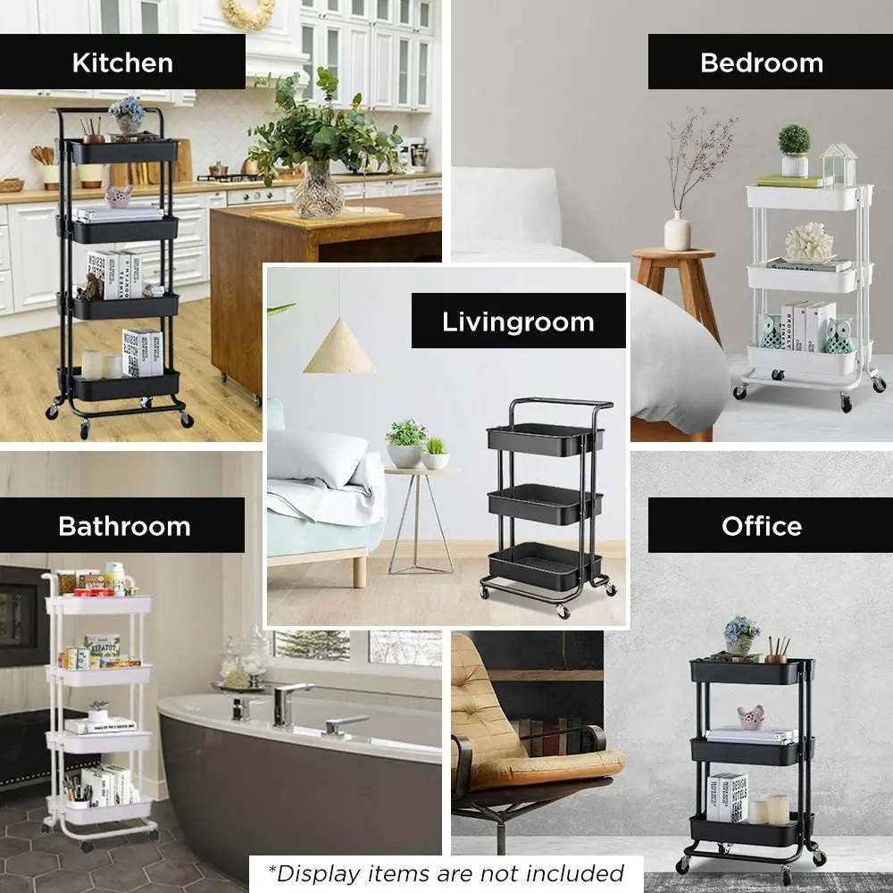 Viviendo Multi Tier Kitchen Trolley Storage Cart Carbon Steel Kitchen Shelf Organiser