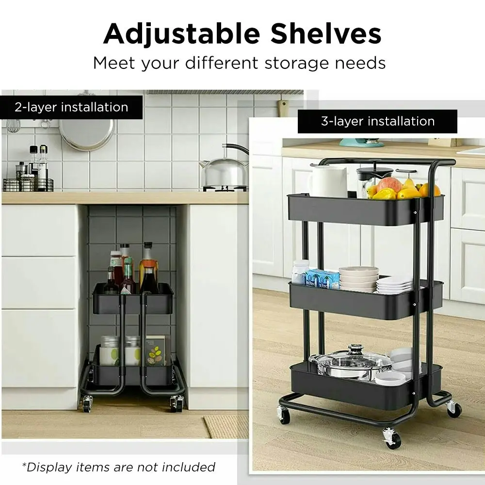 Viviendo Multi Tier Kitchen Trolley Storage Cart Carbon Steel Kitchen Shelf Organiser