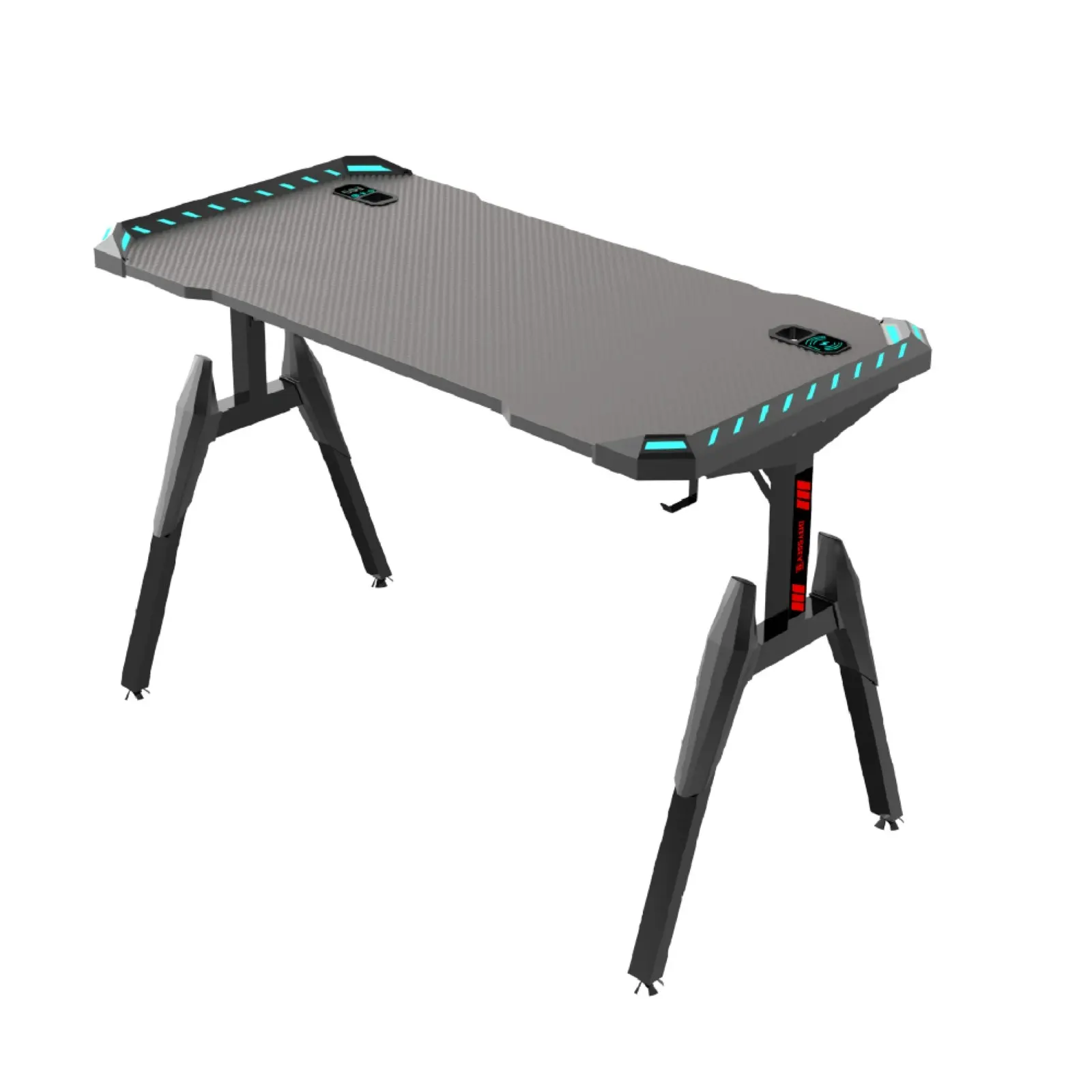 Odyssey8 1.4m Gaming Desk Office Table Desktop with LED Feature Light and USB & Wireless Charger - Black