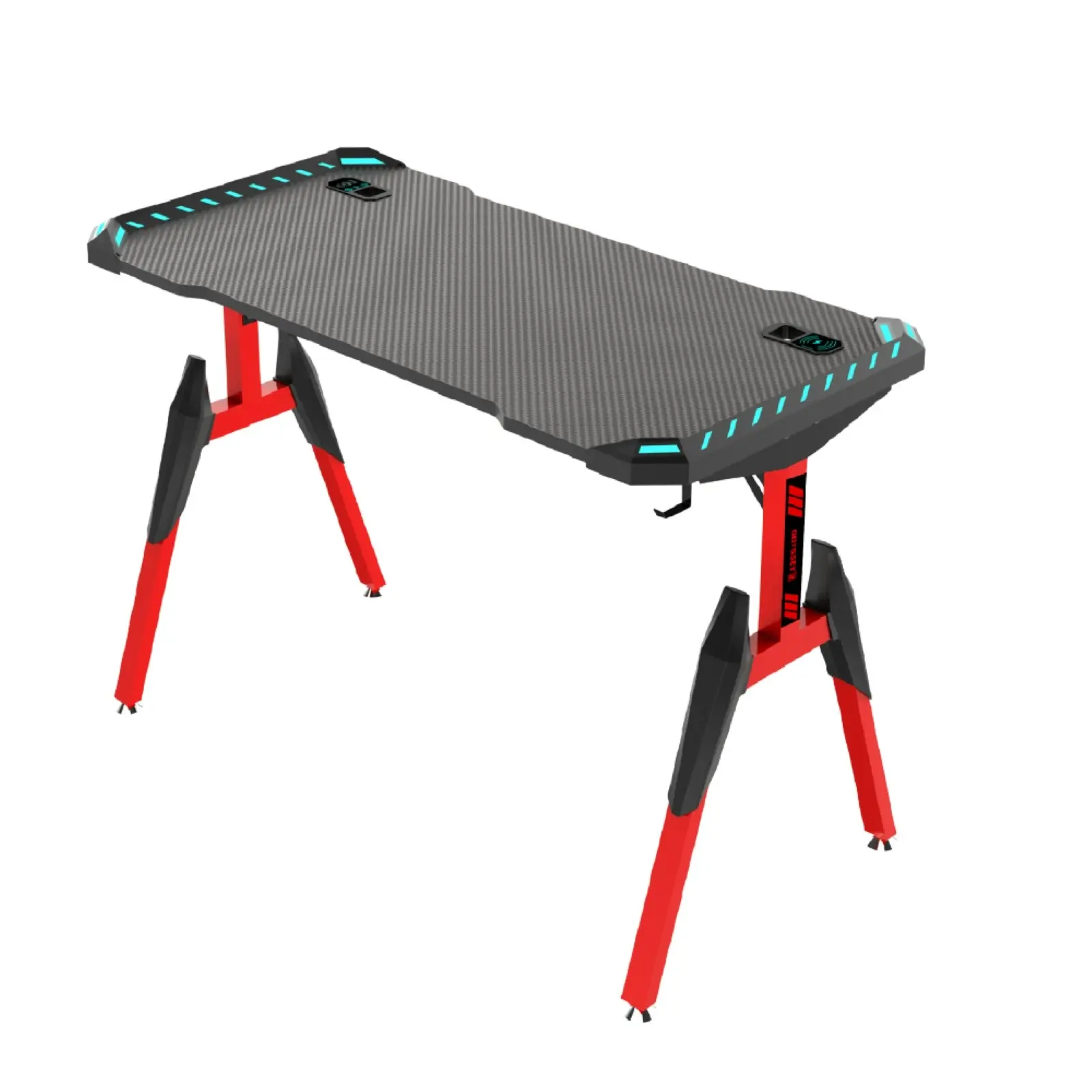 Odyssey8 1.4m Gaming Desk Office Table Desktop with LED Feature Light and USB & Wireless Charger - Red