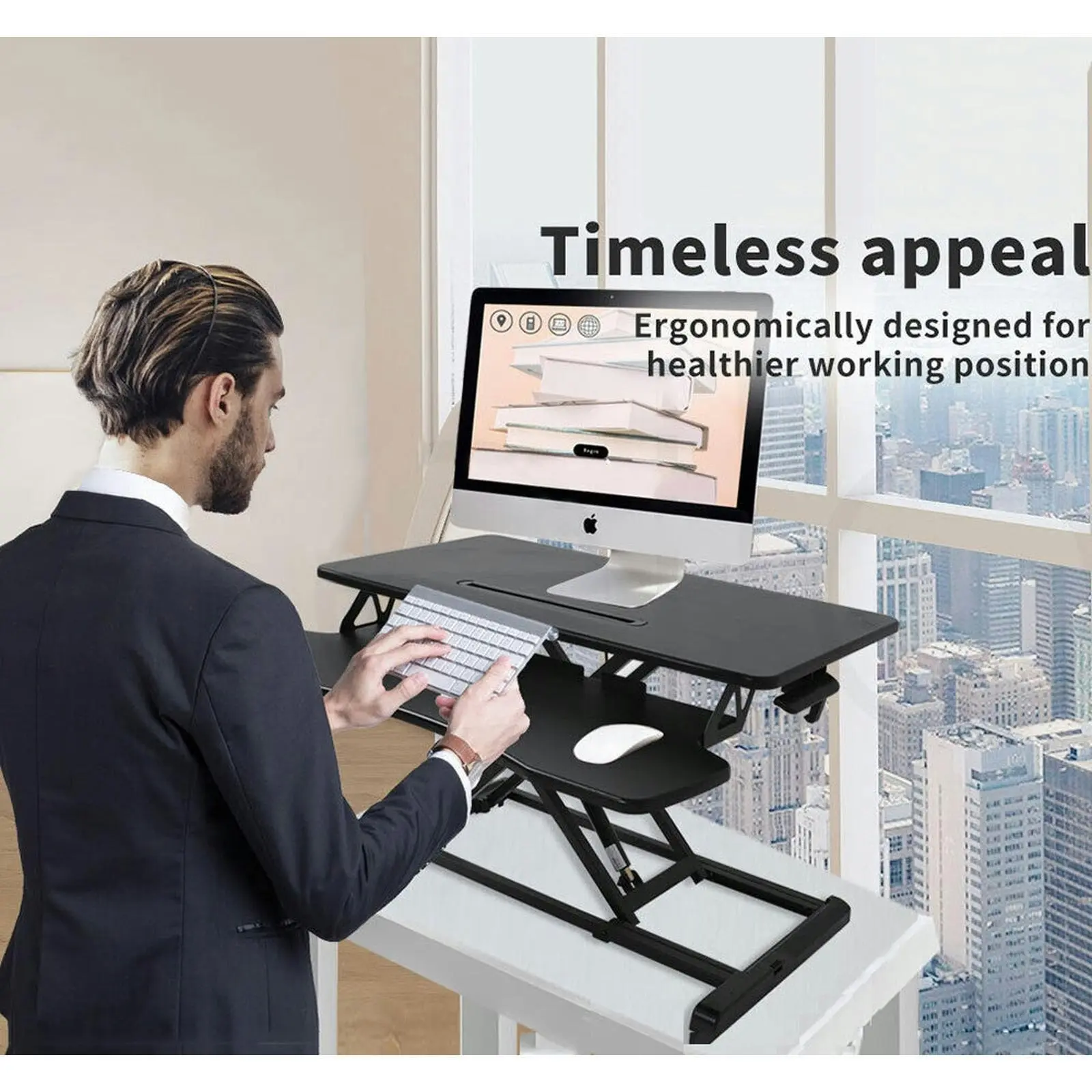 Viviendo Height Adjustable Desk Riser Sit Stand Computer Office Keyboard Shelf