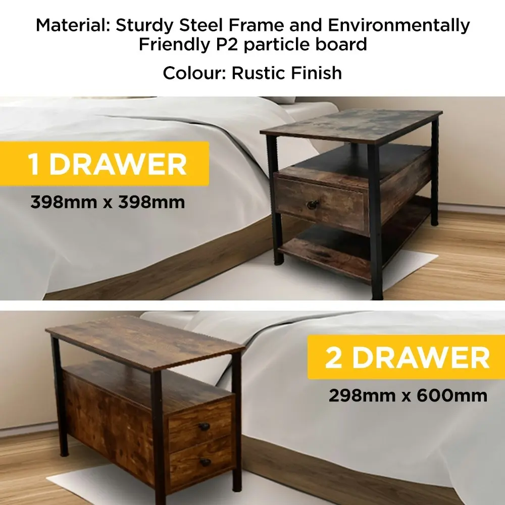 Viviendo Side Table Bedside table with 1 drawer Industrial Style Steel and Wood