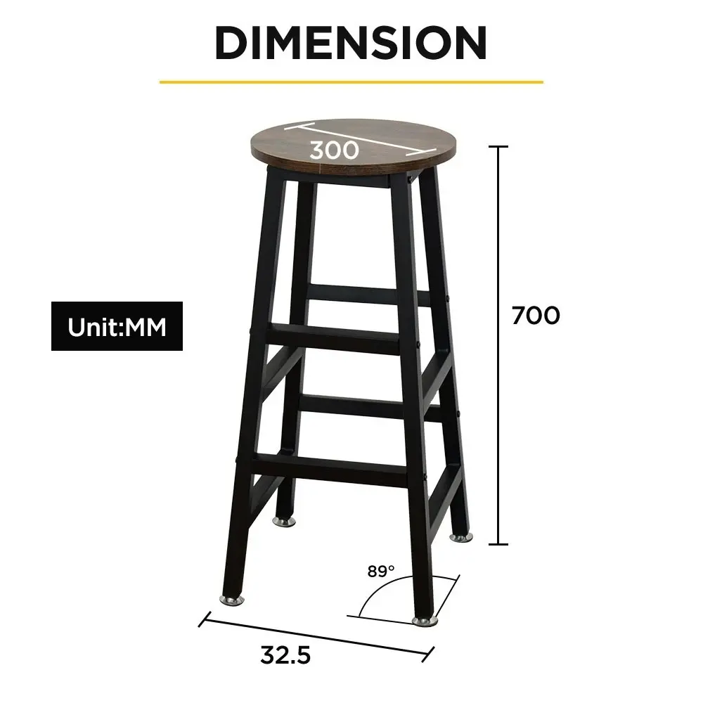 Viviendo 2 Piece Set 70cm Stool Bar Table Stools Industrial Style Steel and Wood