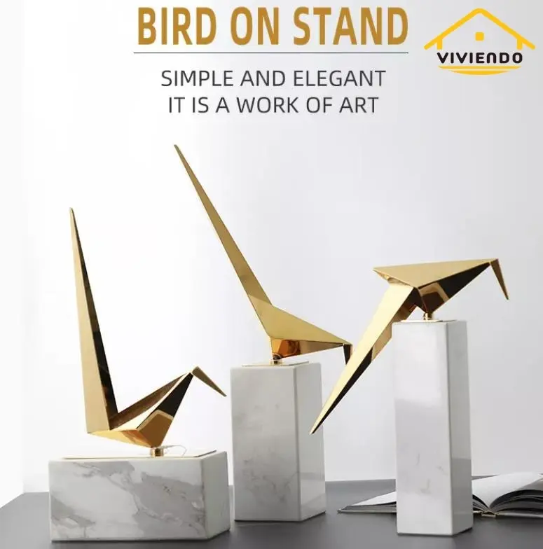 Viviendo Iconic Avian Plinth Art Sculpture in Marble & Stainless steel