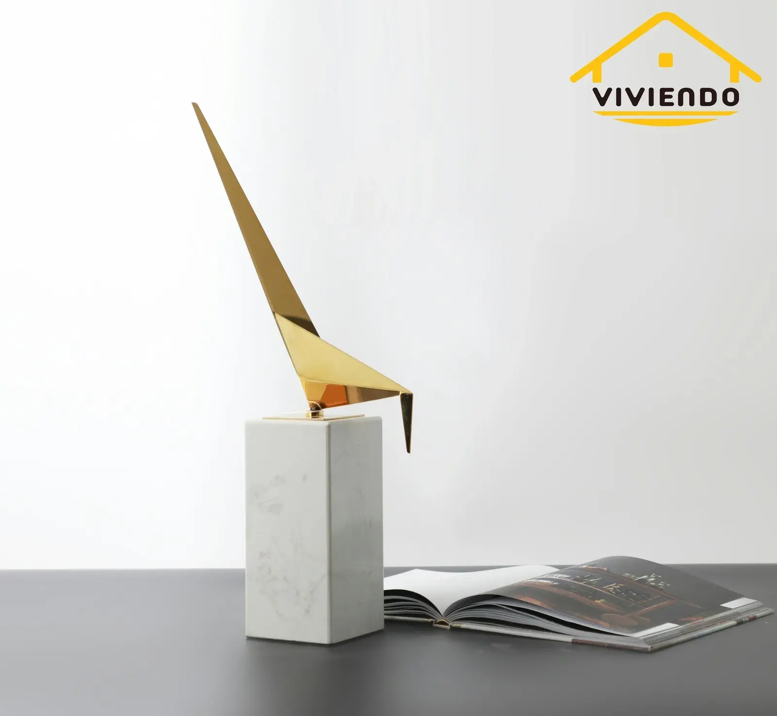 Viviendo Iconic Avian Plinth Art Sculpture in Marble & Stainless steel