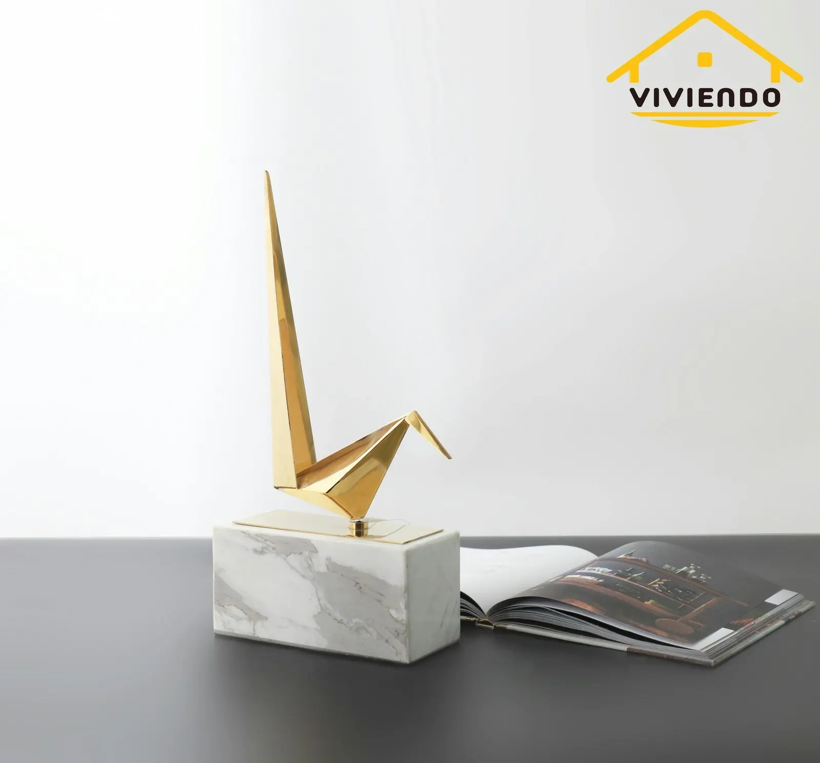 Viviendo Iconic Avian Plinth Art Sculpture in Marble & Stainless steel