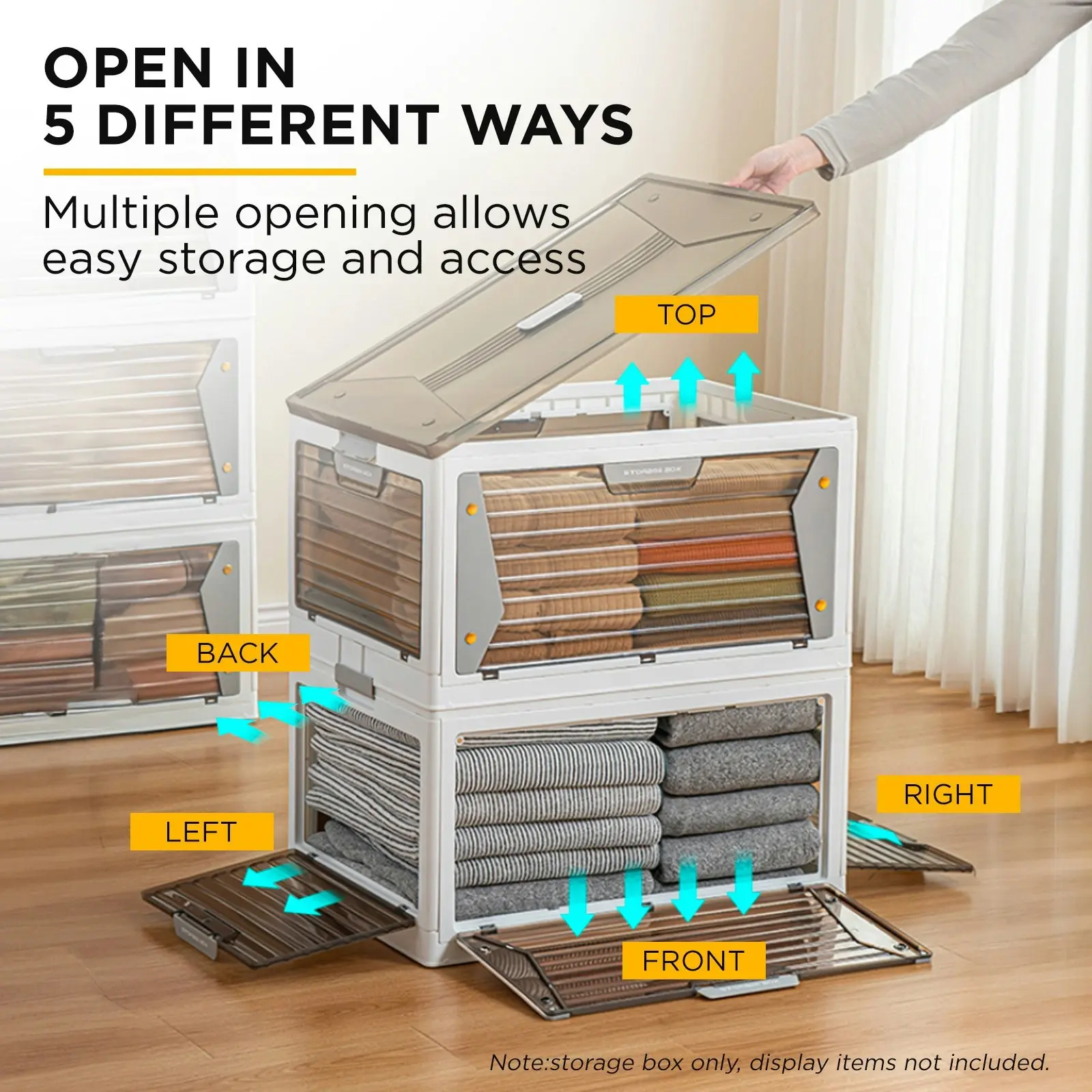 Viviendo Five-sided open-door Stackable Folding Storage Box with wheels - 3 Tiered 300L Extra Large Capacity