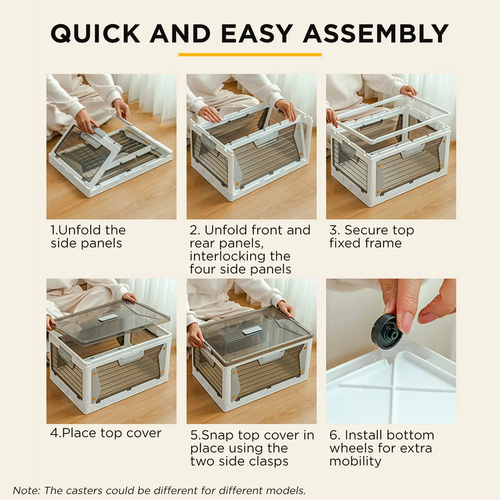 Viviendo Five-sided open-door Stackable Folding Storage Box with wheels - 3 Tiered 300L Extra Large Capacity