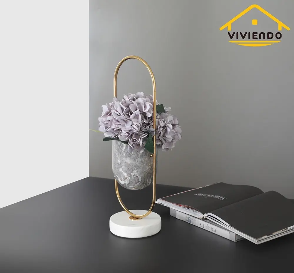 Viviendo Elliptical Bronze & Stainless Steel Flower Vase Marble and stainless steel Vase