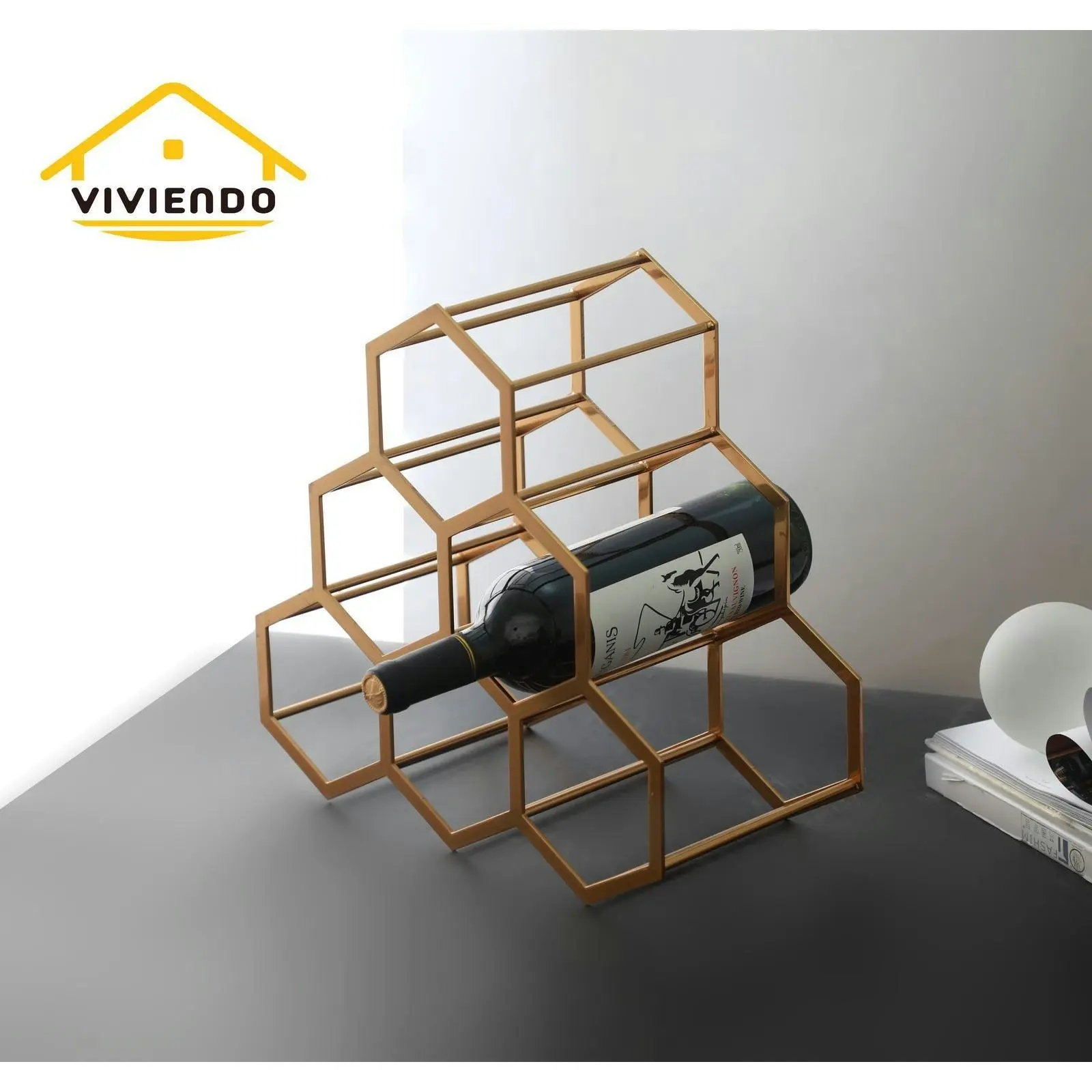 Viviendo Wine Rack Bottle Storage in bronze - Honeycomb Home Decor Table Display