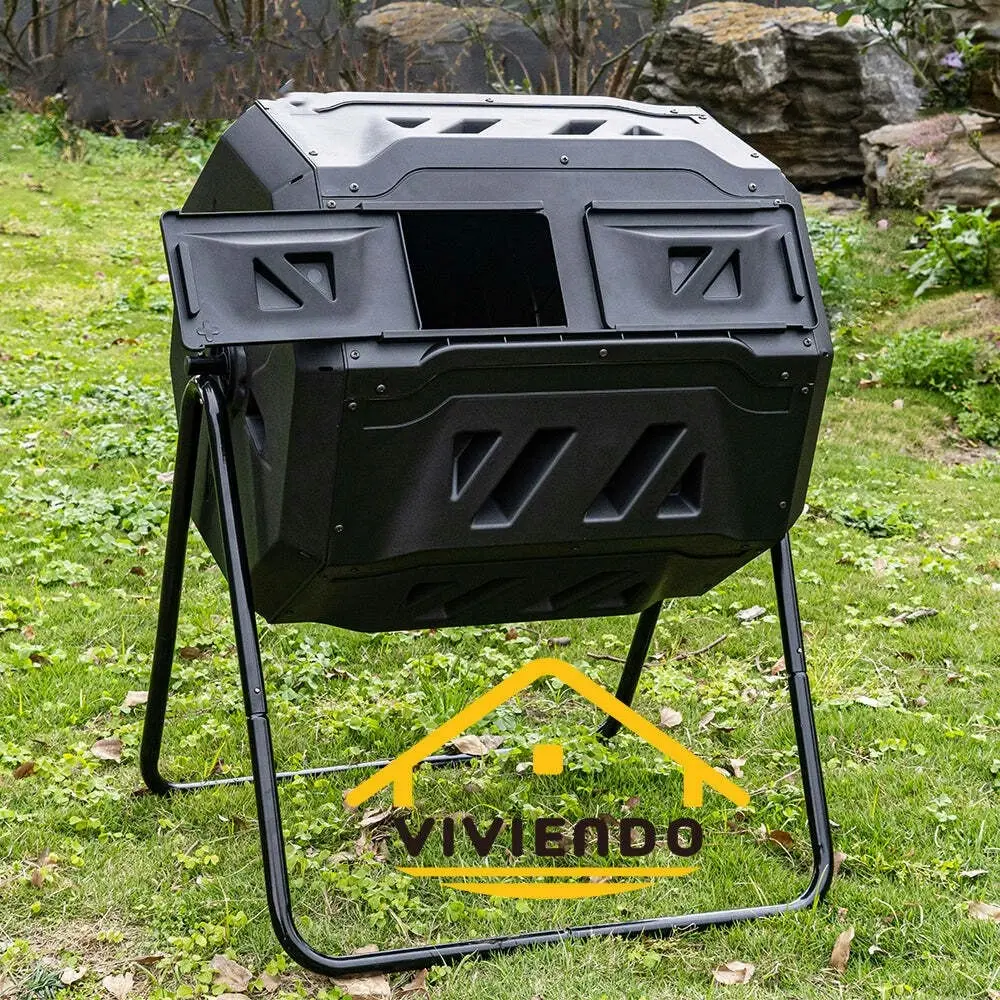 Viviendo 160L Tumbling Garden Compost Bin Heavy Duty with Easy Turn, Dual Chamber and Internal Churn Fins