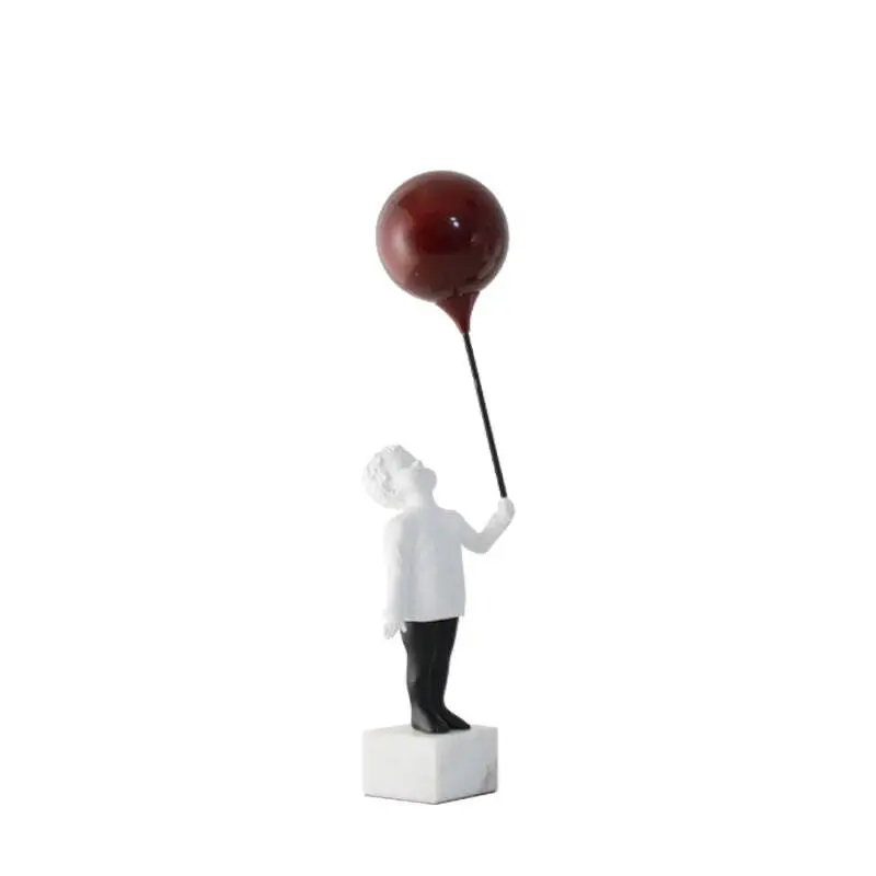 Viviendo Child With Balloon Statue Ornament in Marble Stone, Resin & Stainless Steel