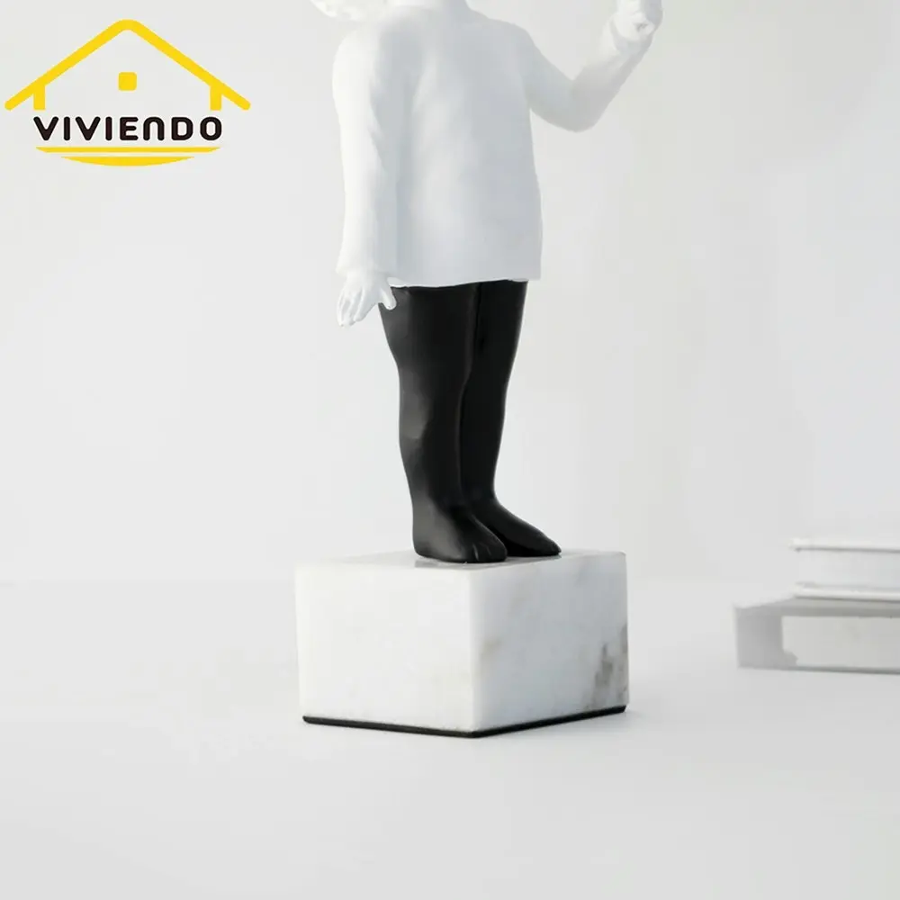 Viviendo Child With Balloon Statue Ornament in Marble Stone, Resin & Stainless Steel