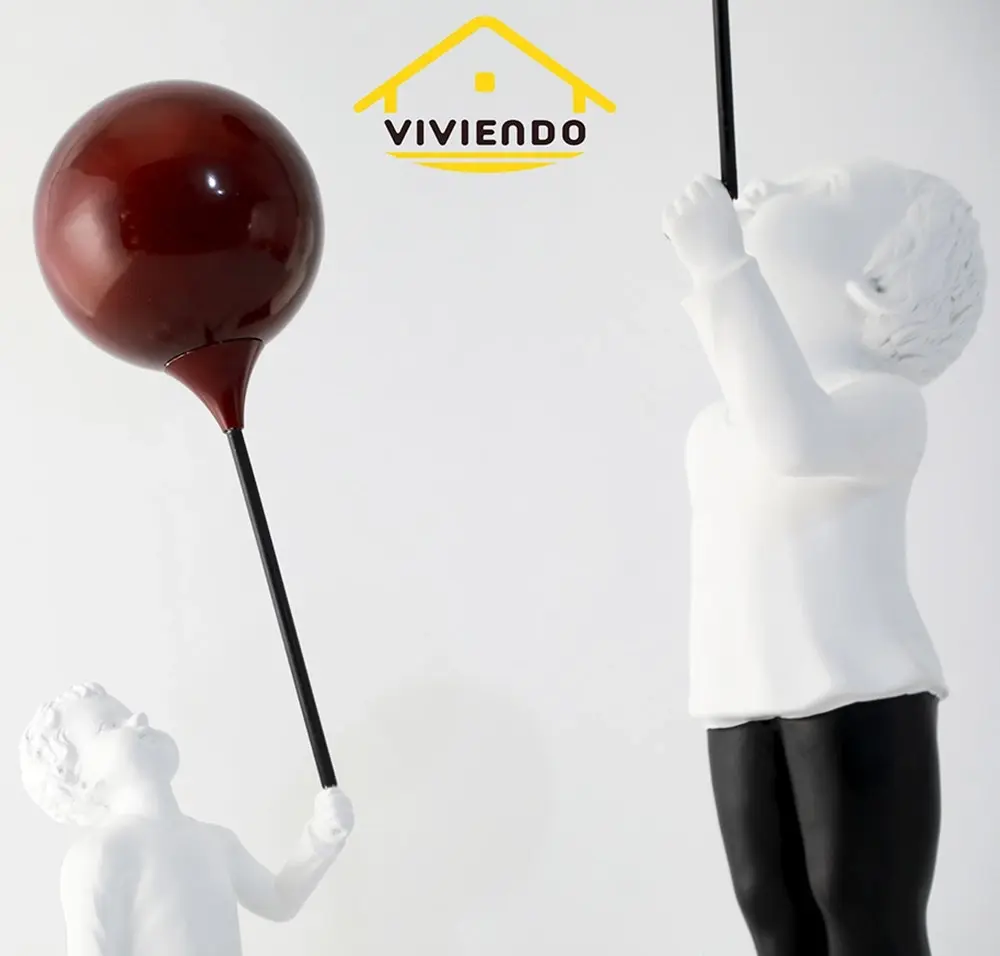 Viviendo Child With Balloon Statue Ornament in Marble Stone, Resin & Stainless Steel