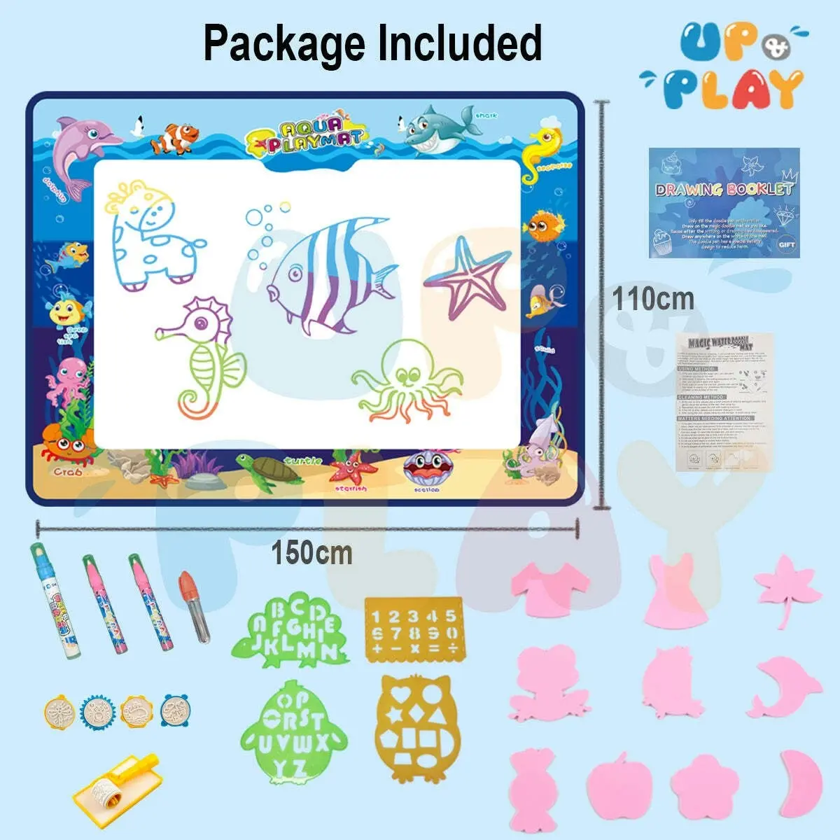 UP and Play Kids Activity Play Mat with Drawing Board Magic Pen & Bonus Accessories