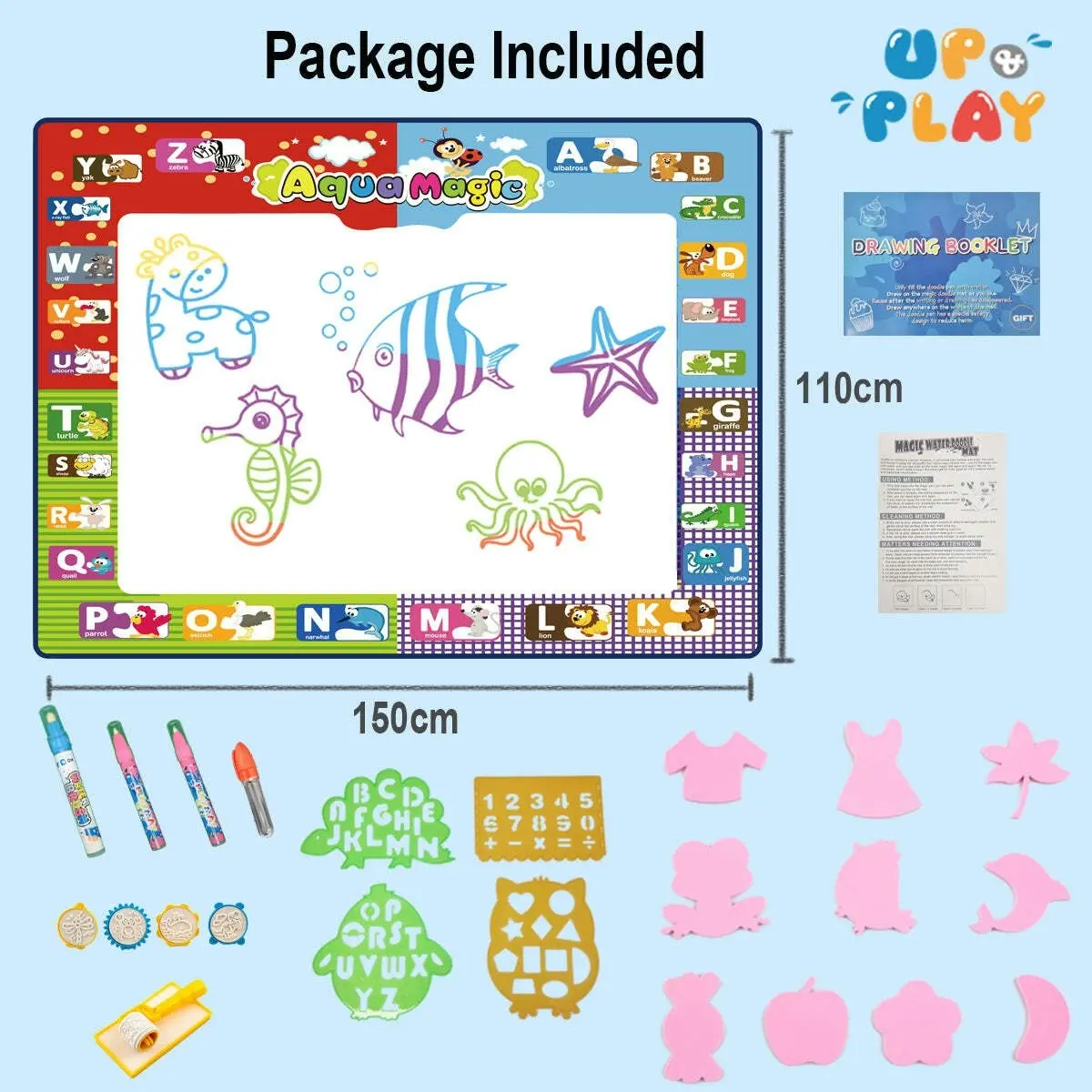 UP and Play Kids Activity Play Mat with Drawing Board Magic Pen & Bonus Accessories