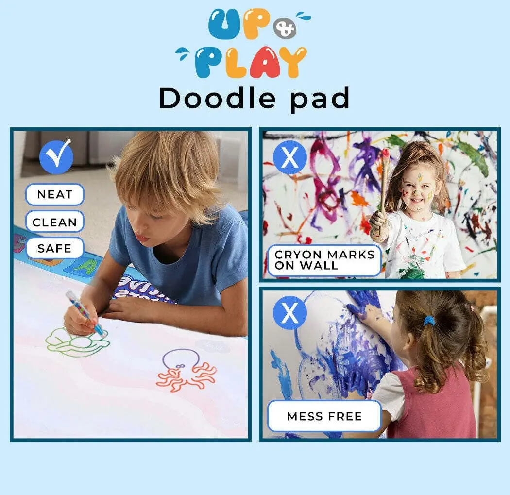 UP and Play Kids Activity Play Mat with Drawing Board Magic Pen & Bonus Accessories