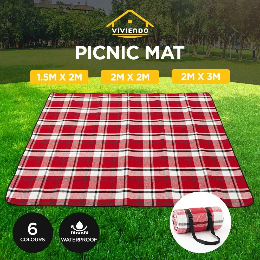 Viviendo 200x200cm Waterproof Outdoor Picnic Rug Blanket - Red Tartan