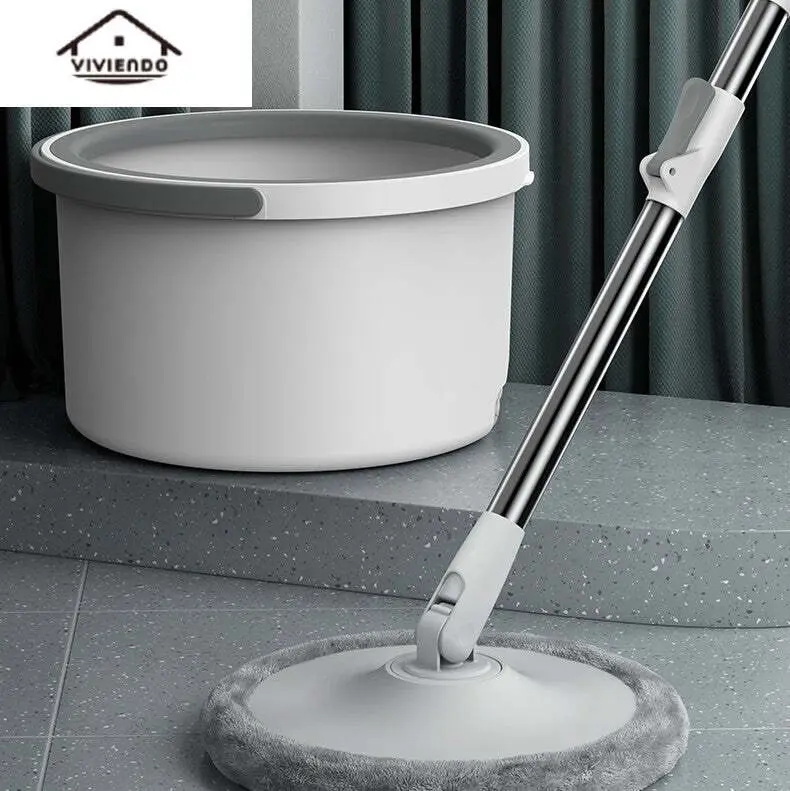 Self Wringing Spin Mop Bucket Set with Extendable Handle 360Â° Swivel and 2x Microfibre Mop Heads - Classic