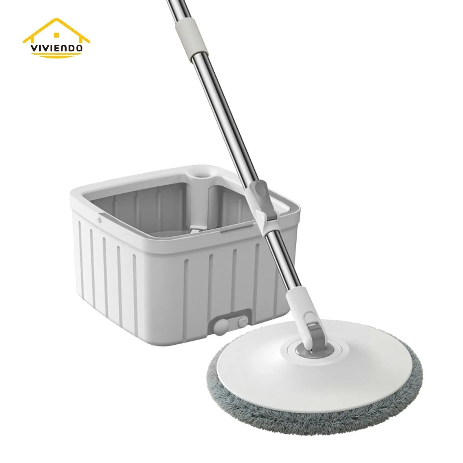 Self Wringing Spin Mop Bucket Set with Extendable Handle 360° Swivel and 2x Microfibre Mop Heads - Upgraded