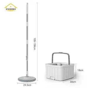 Self Wringing Spin Mop Bucket Set with Extendable Handle 360° Swivel and 2x Microfibre Mop Heads - Upgraded