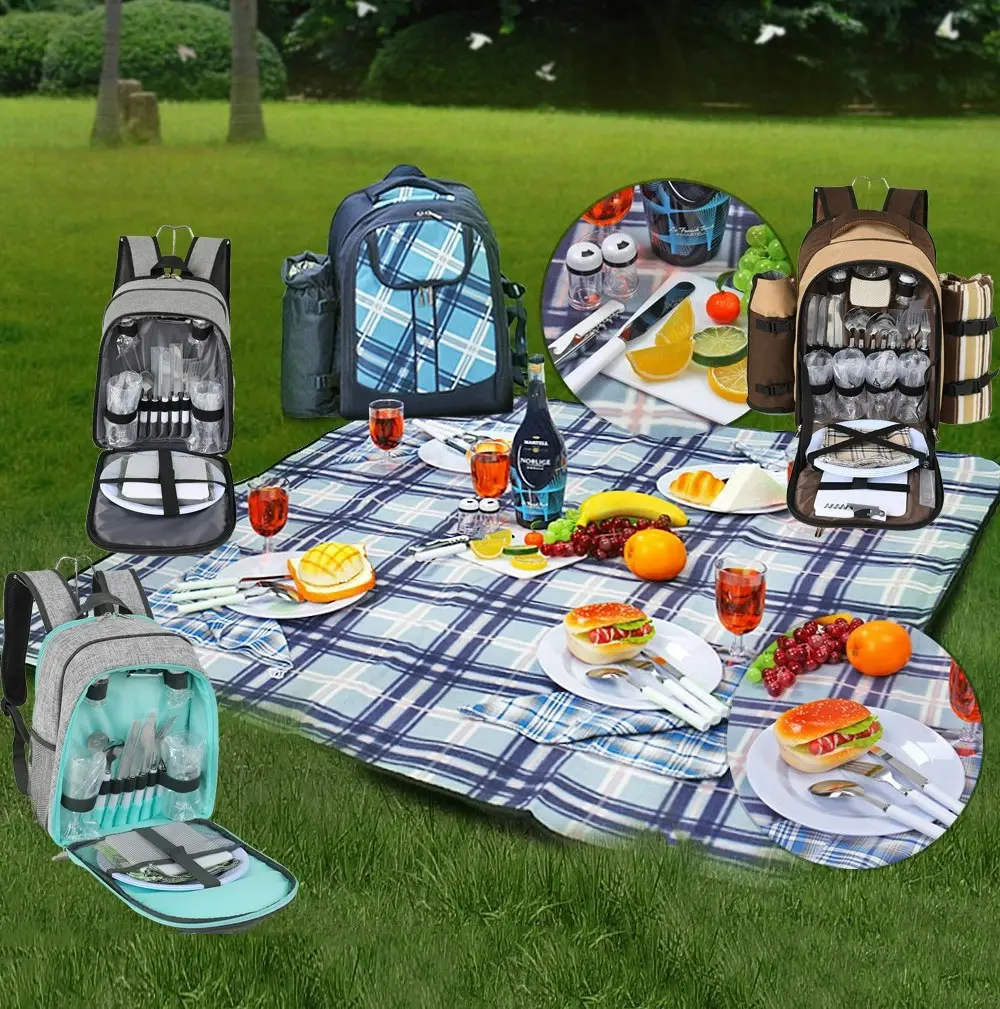 Viviendo Picnic Backpack for 2 Person with Insulated Leakproof Cooler Bag and Cutlery Set - Orange