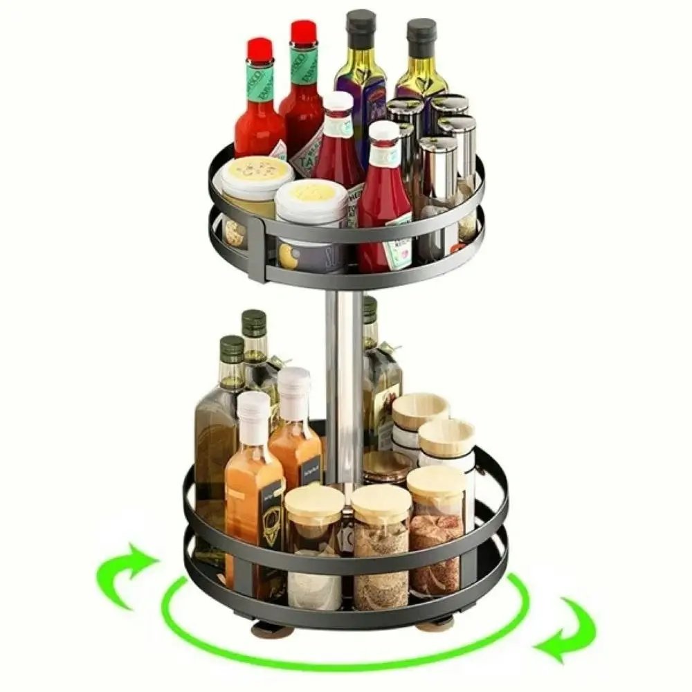 Viviendo Round Rotating Spice Rack Organsier for Pantry, Kitchen Countertop, Multitiered in Stainless Steel