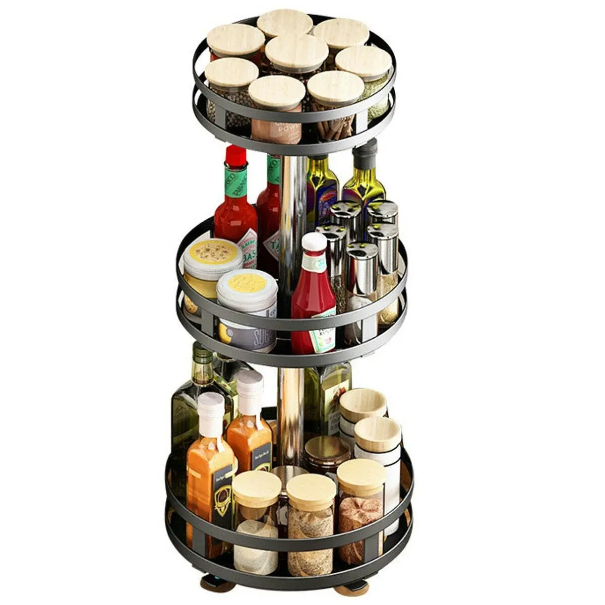 Viviendo Round Rotating Spice Rack Organsier for Pantry, Kitchen Countertop, Multitiered in Stainless Steel