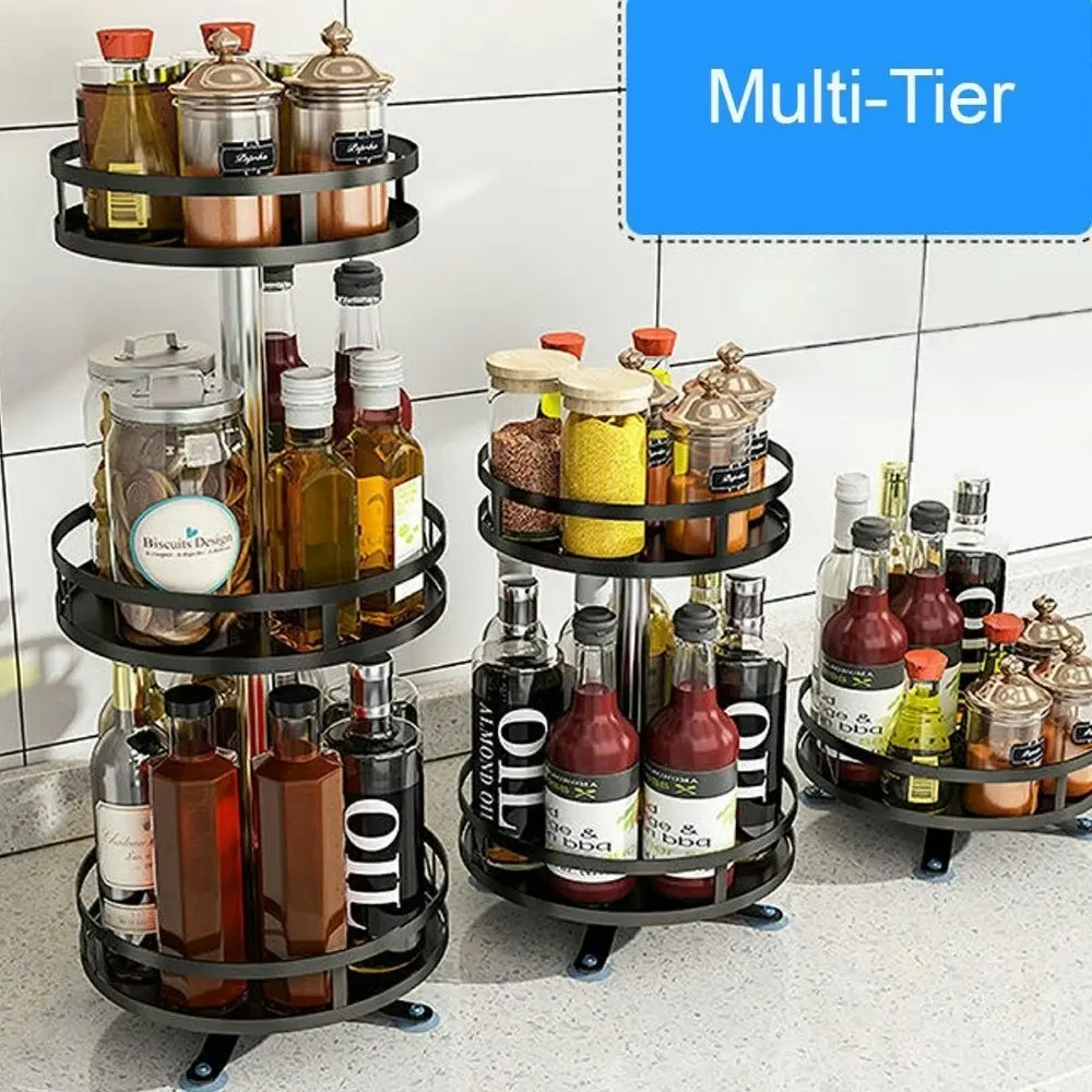 Viviendo Round Rotating Spice Rack Organsier for Pantry, Kitchen Countertop, Multitiered in Stainless Steel