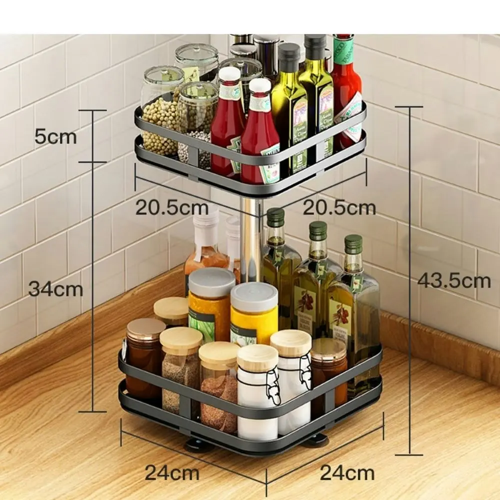 Viviendo Square Rotating Spice Rack Organiser for Pantry, Kitchen Countertop,  Multitiered in Carbon Steel